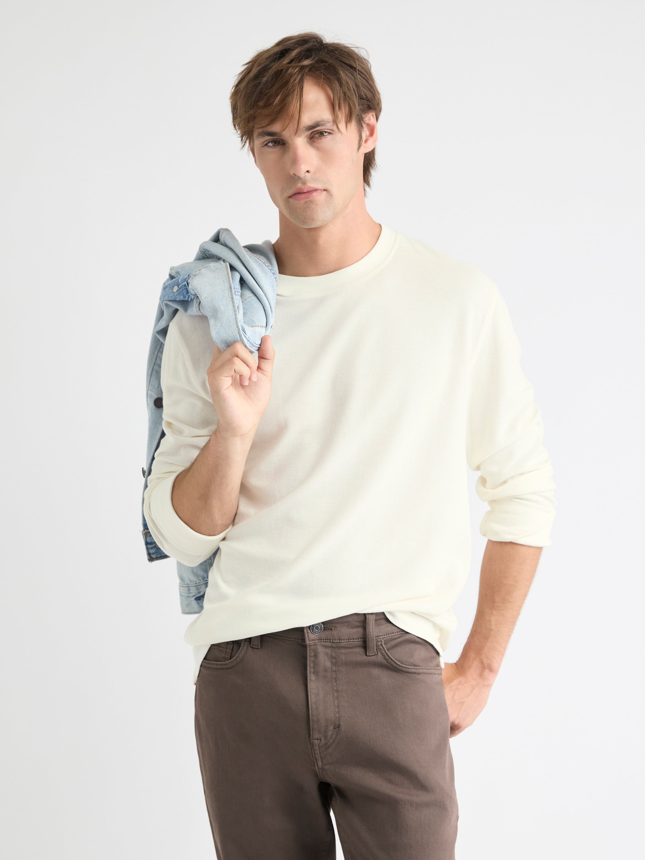 T-Shirt Gaufré à Manches Longues et Col Rond