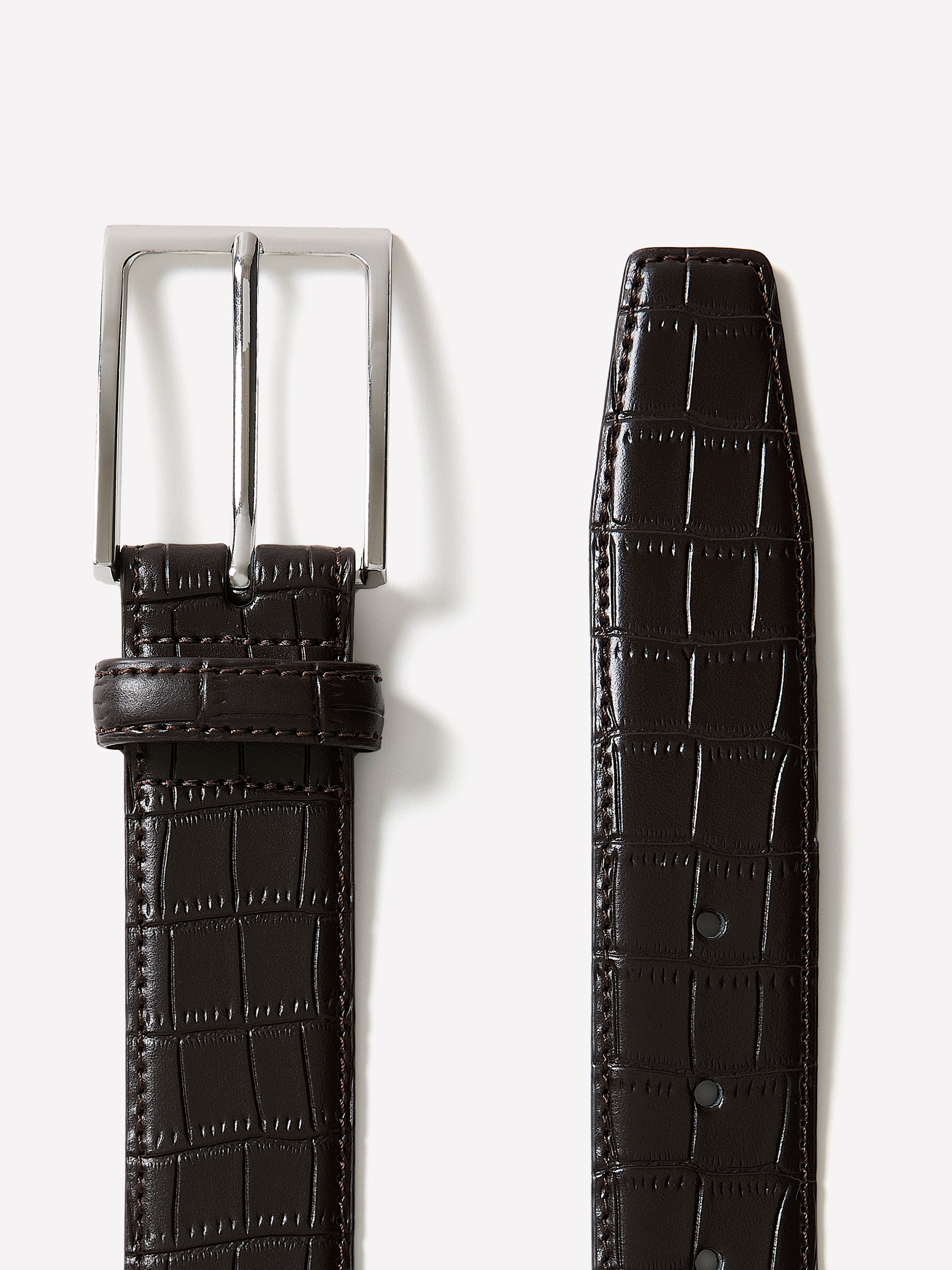 Leather Belt with Crocodile-Skin Pattern