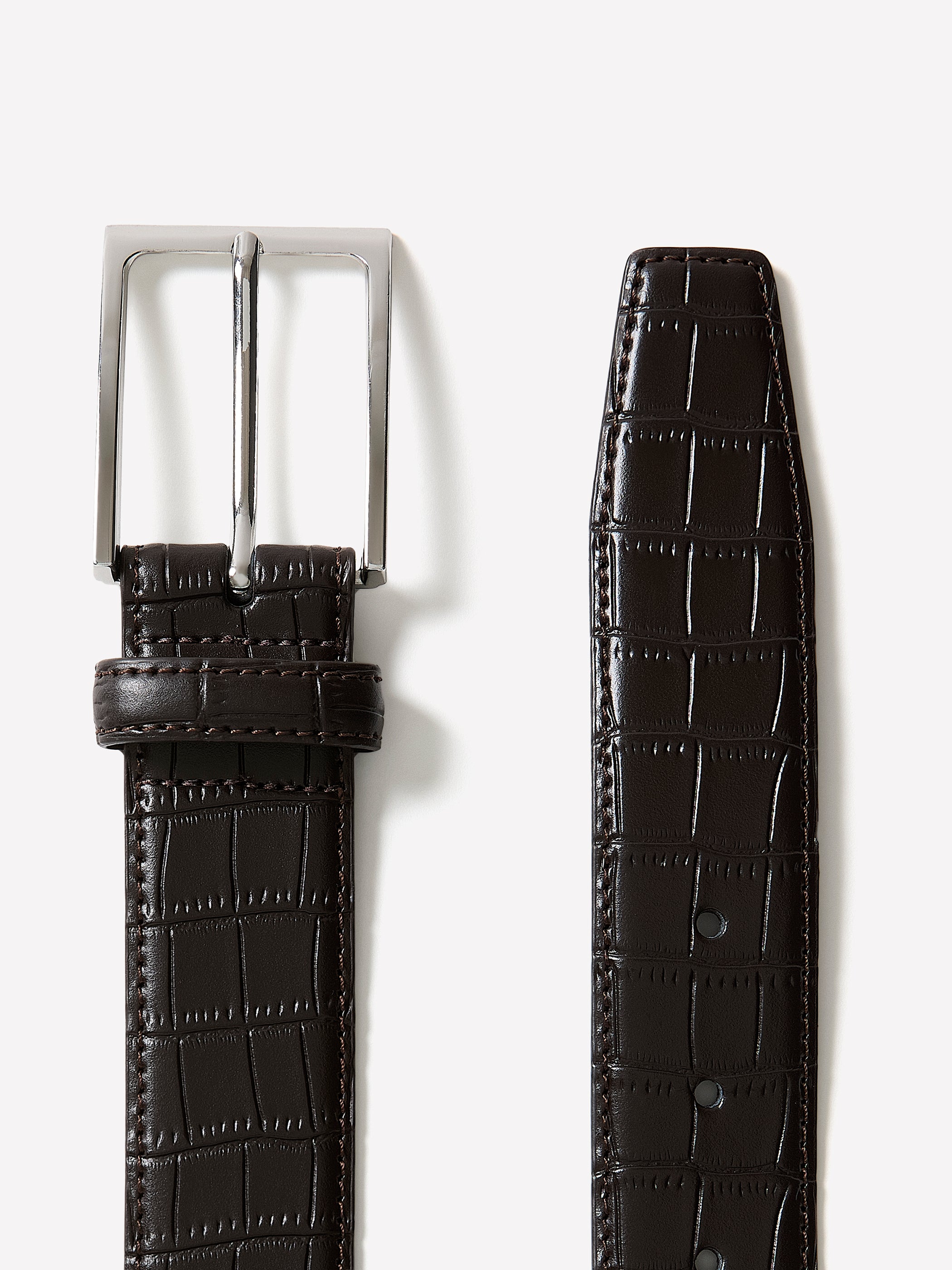 Leather Belt with Crocodile-Skin Pattern