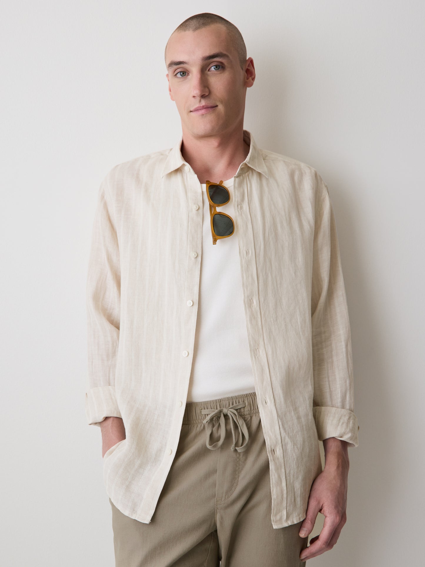 Striped Long-Sleeve Linen Shirt