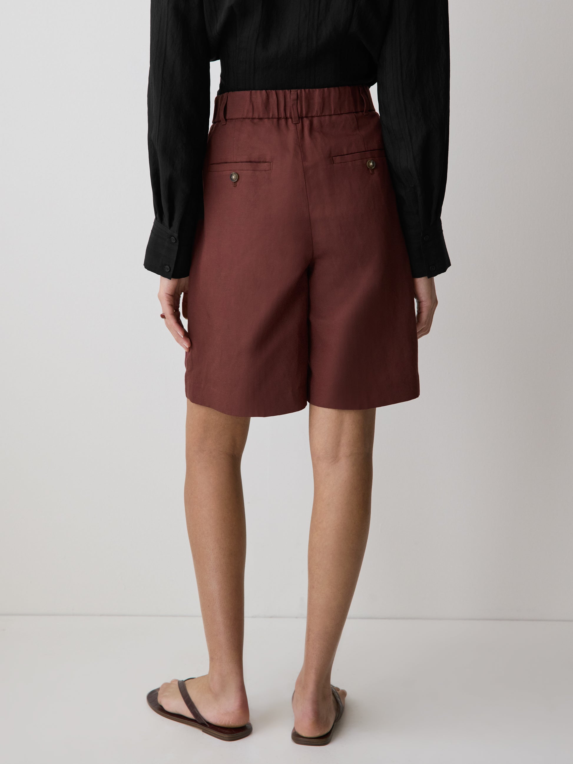 Linen-Blend High-Rise Bermuda Shorts