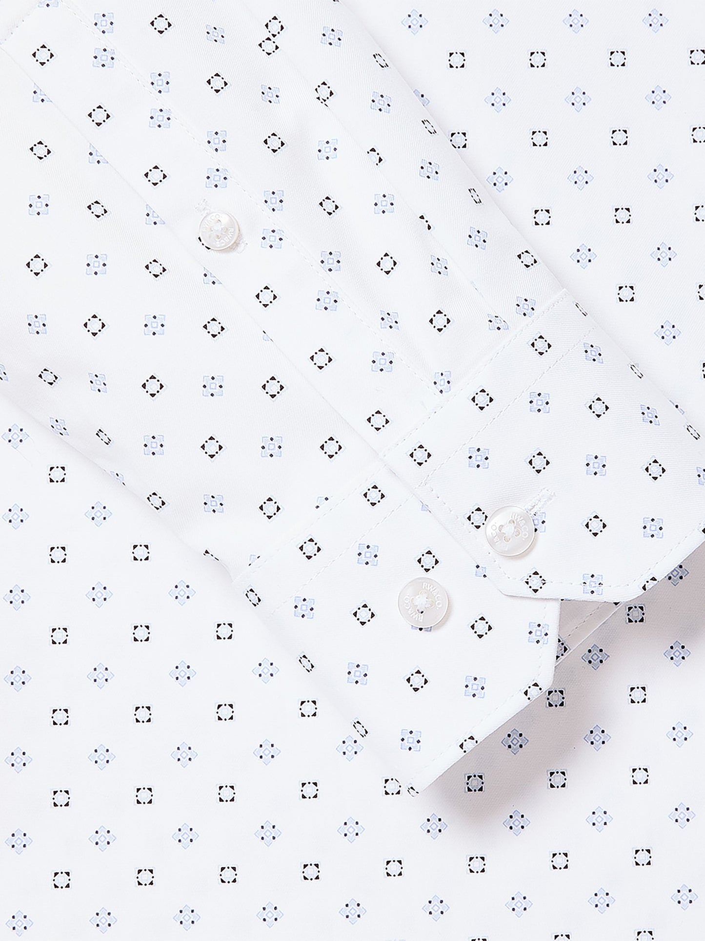 White Tailored-Fit Dress Shirt with Geo Pattern