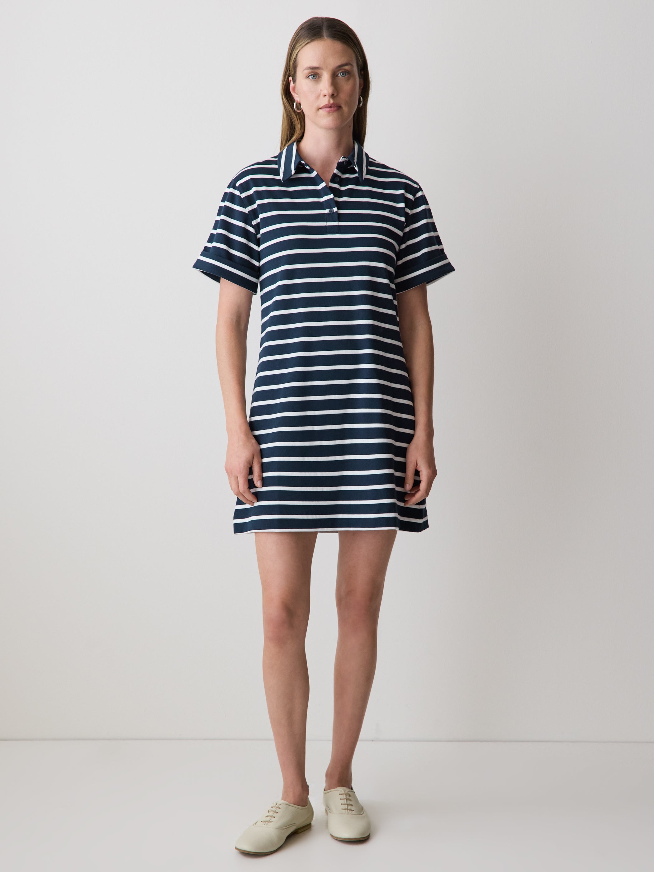 Striped Short-Sleeve Polo Dress