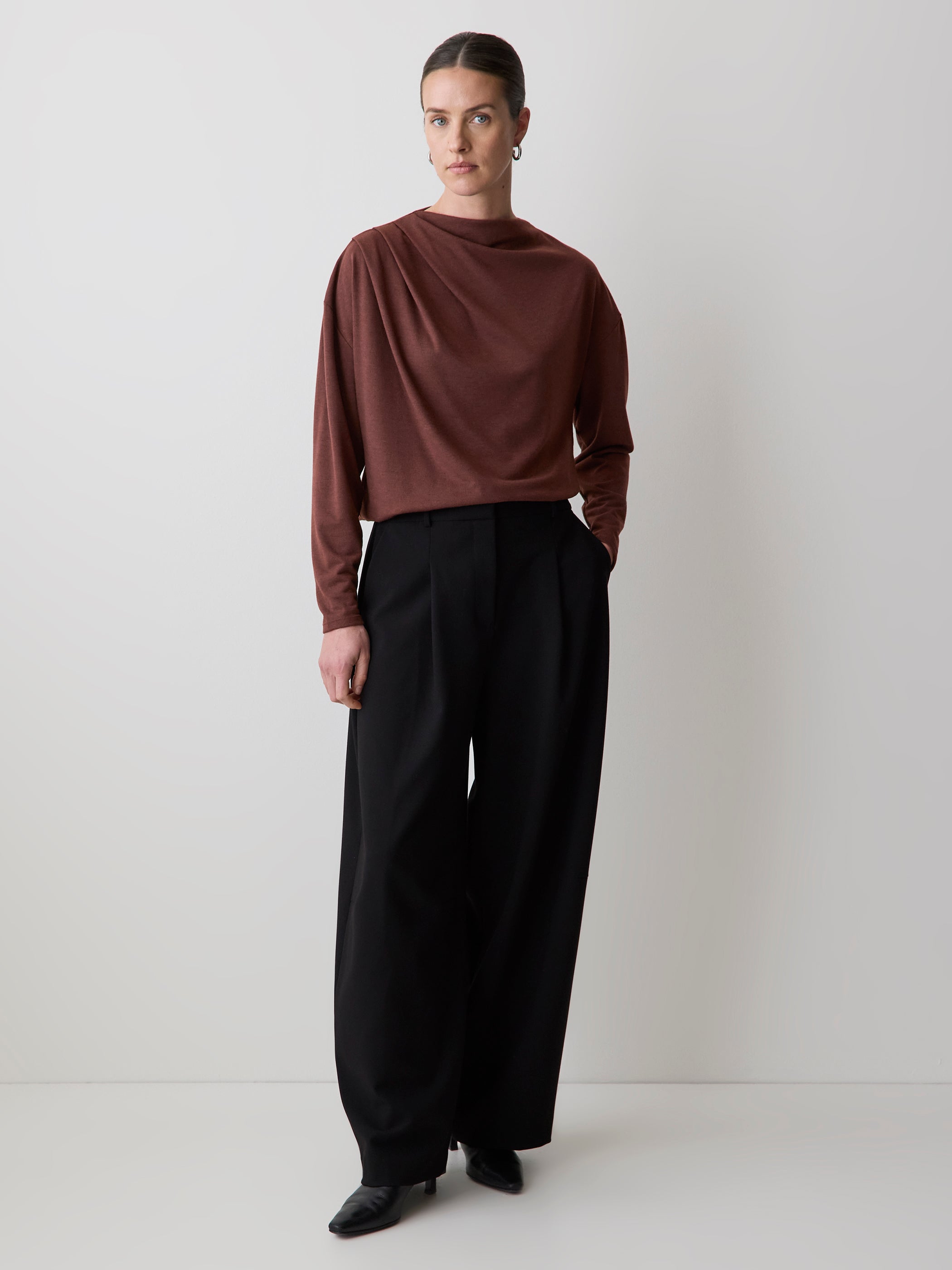 Haut à Manches Longues à Col Rond Drapé