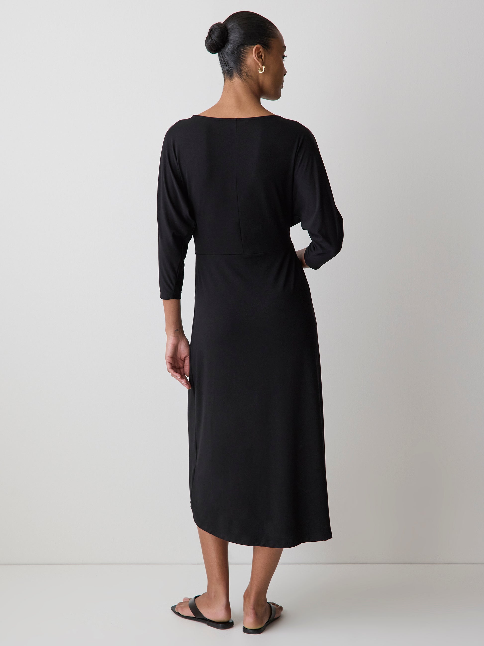 Knit Midi Dress 3/4 Sleeve Cowl Neck