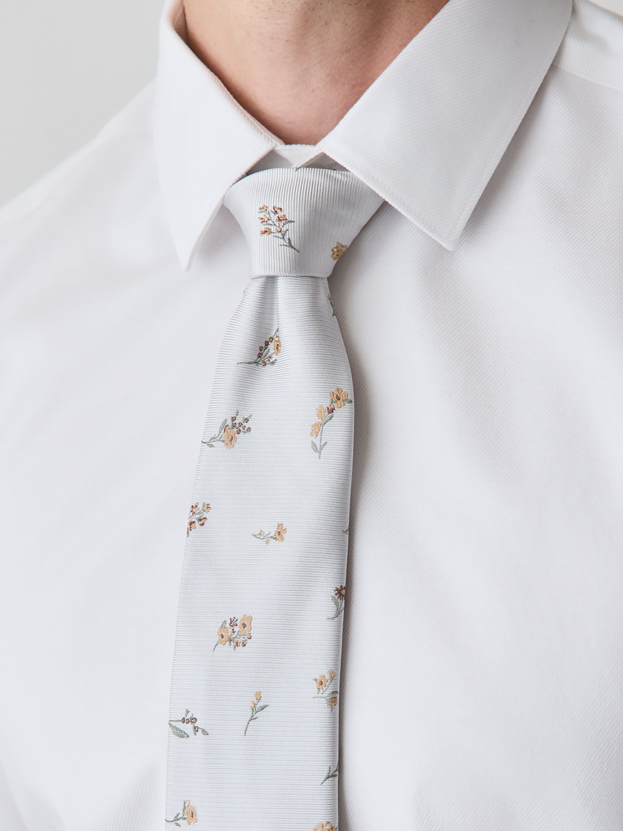 Grey Regular Tie with Floral Pattern