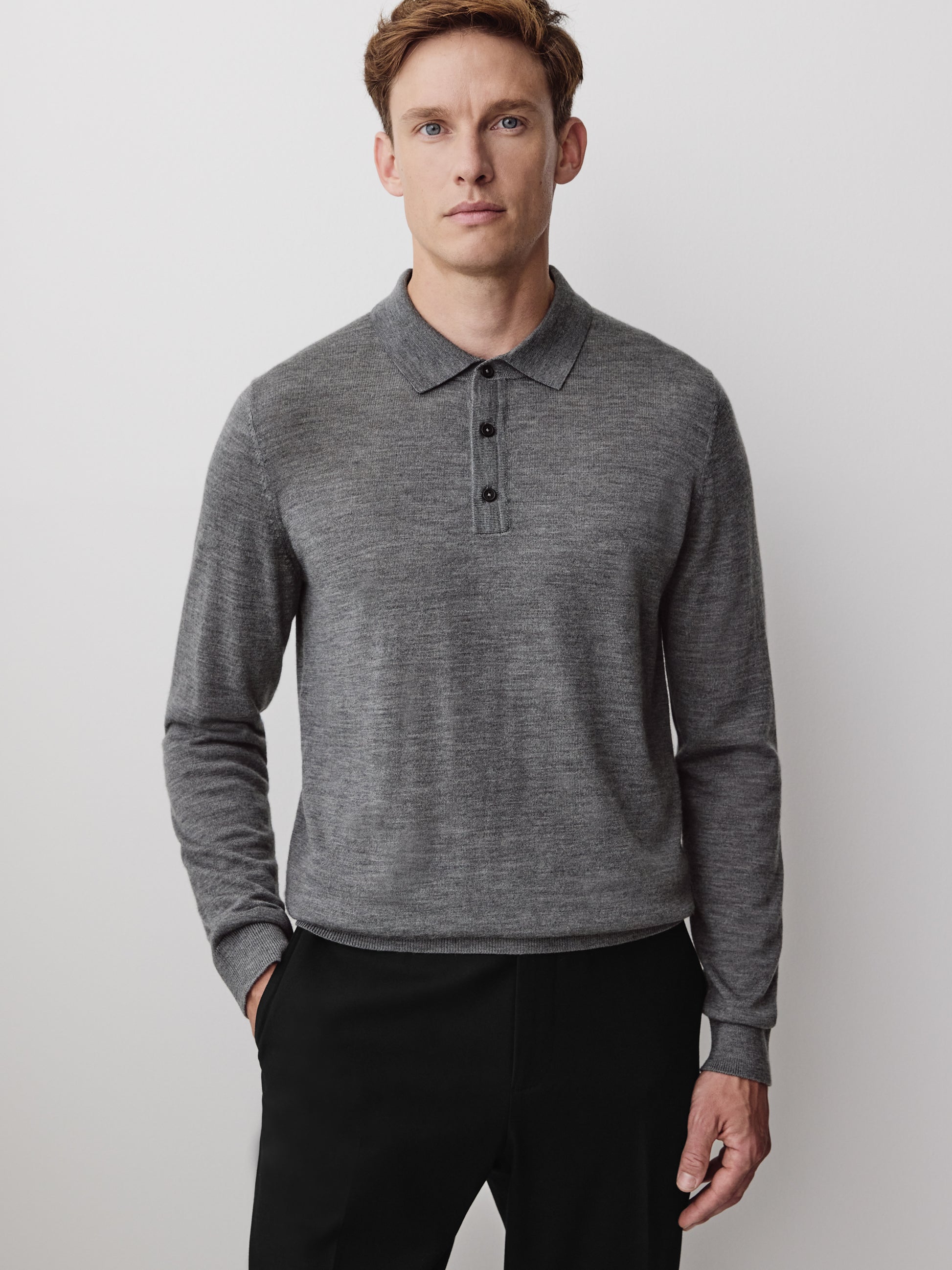 Merino Wool Knit Polo Sweater Long Sleeve