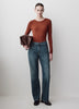 Long Sleeve Knit Pullover Crew Neck Cotton Blend