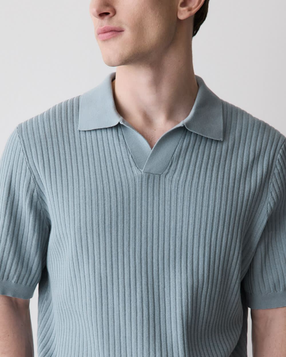 Cotton Short-Sleeve Polo with Johnny Collar