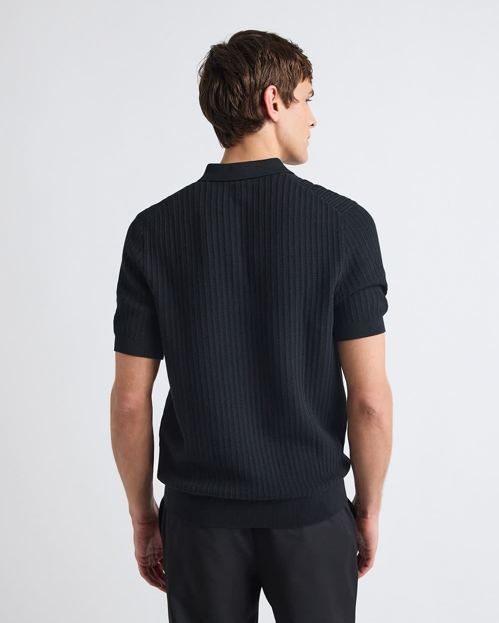 Pull Polo Texturé à Manches Courtes