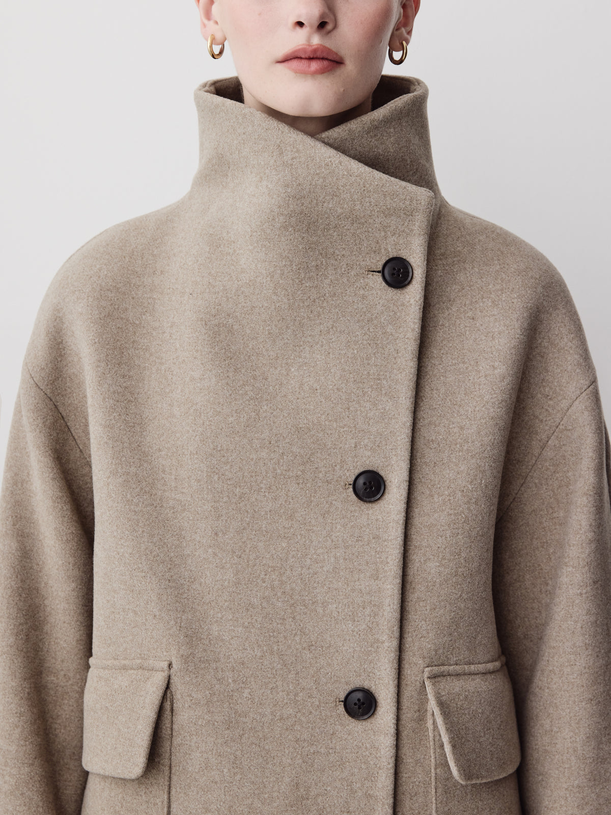 Wool Blend Short Jacket with Funnel Neck