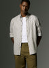 Mens Woven Tailored Collar Shirt Green Stripe Cotton Lyocell