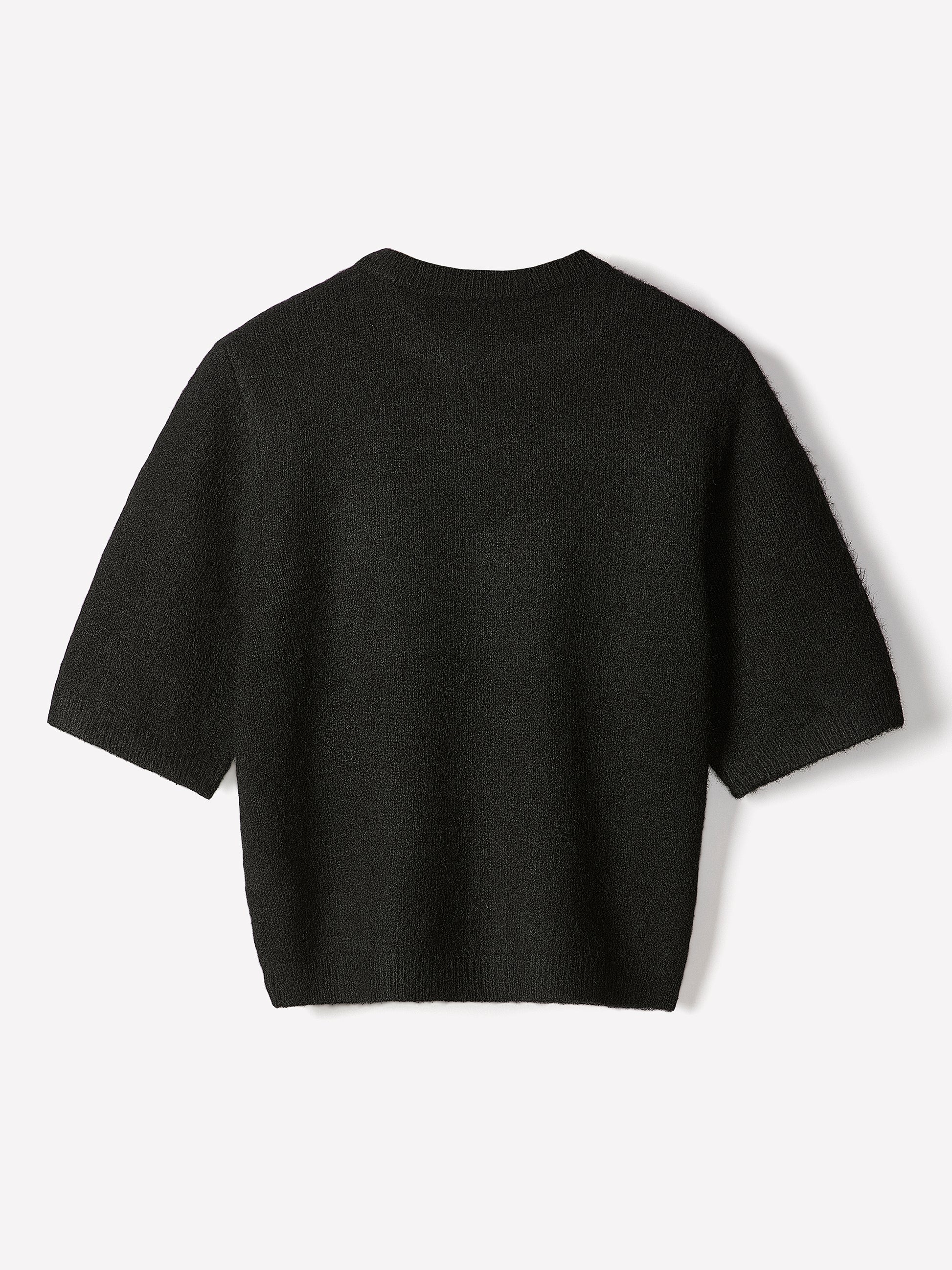 Knit Sweater Striped Hairy Short Sleeve