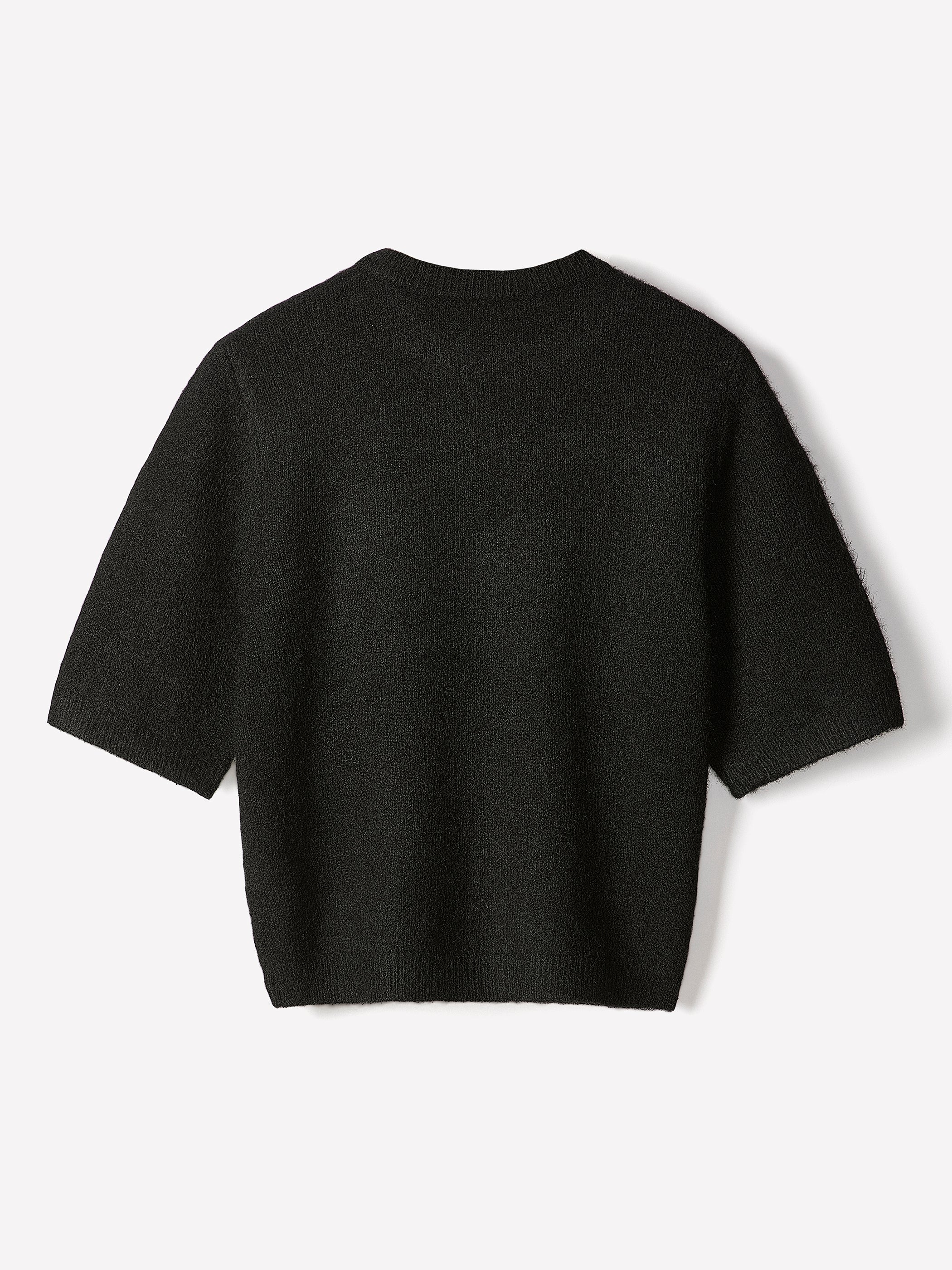 Knit Sweater Striped Hairy Short Sleeve