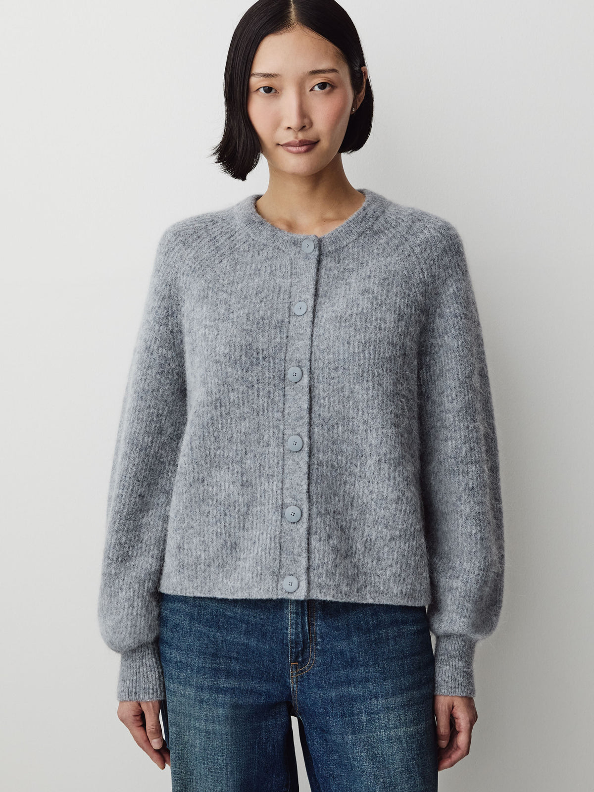 Wool-Blend Long-Sleeve Crew-Neck Cardigan