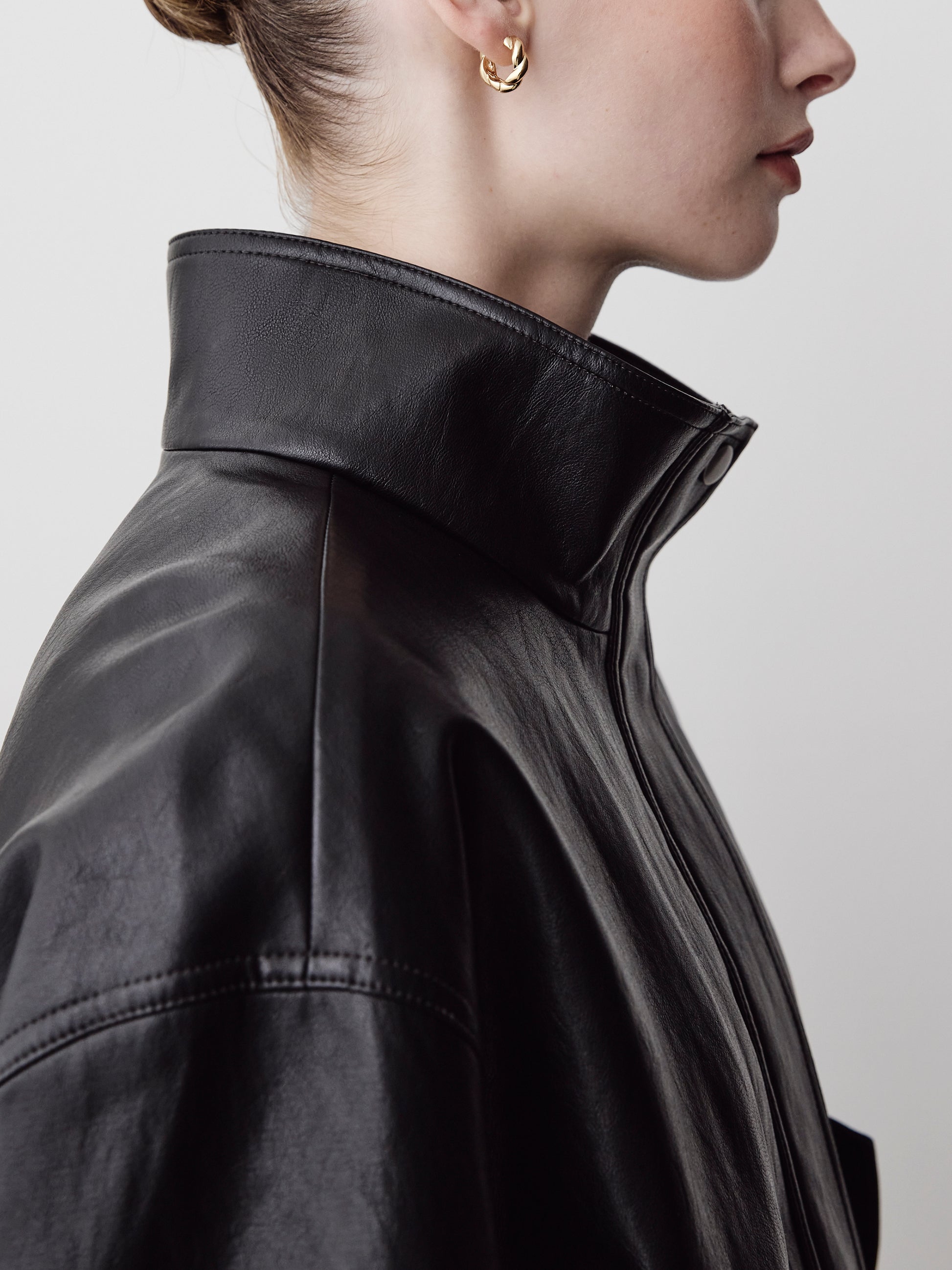 Woven PU Coated Jacket with Funnel Neck