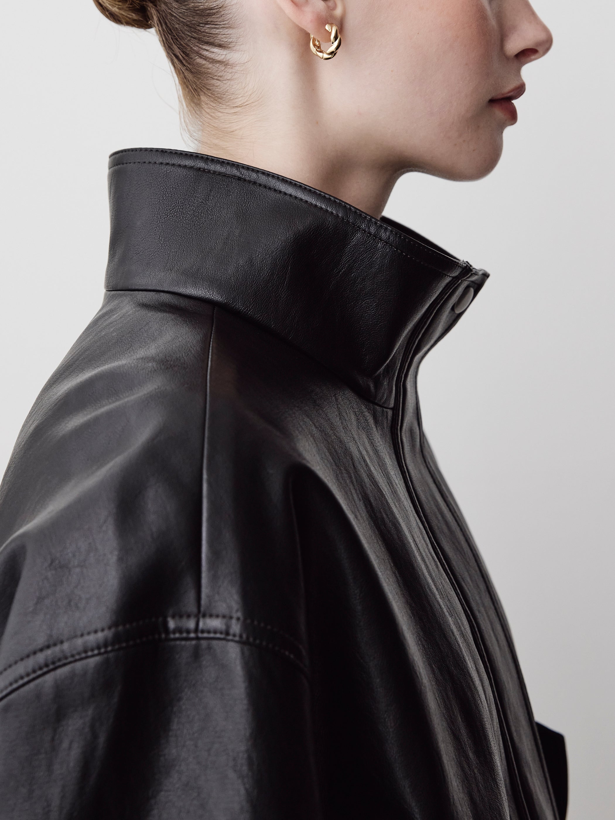 Woven PU Coated Jacket with Funnel Neck