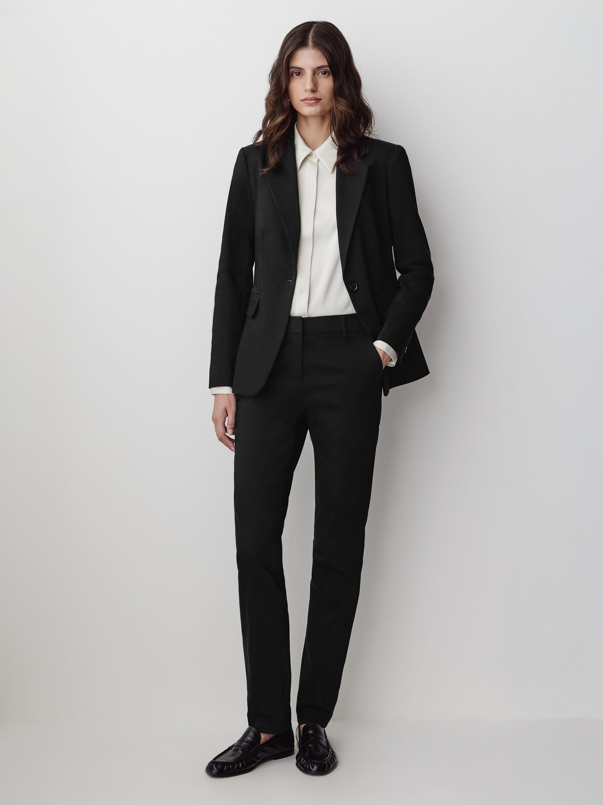 Limitless Black Mid-Rise Long Slim-Leg Signature Fit Pant
