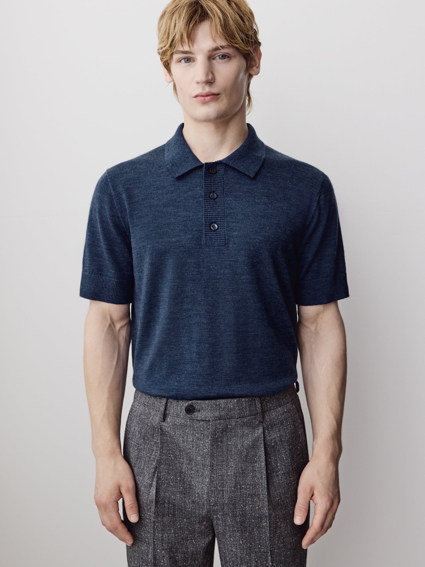 Merino Wool Polo Sweater Short Sleeve