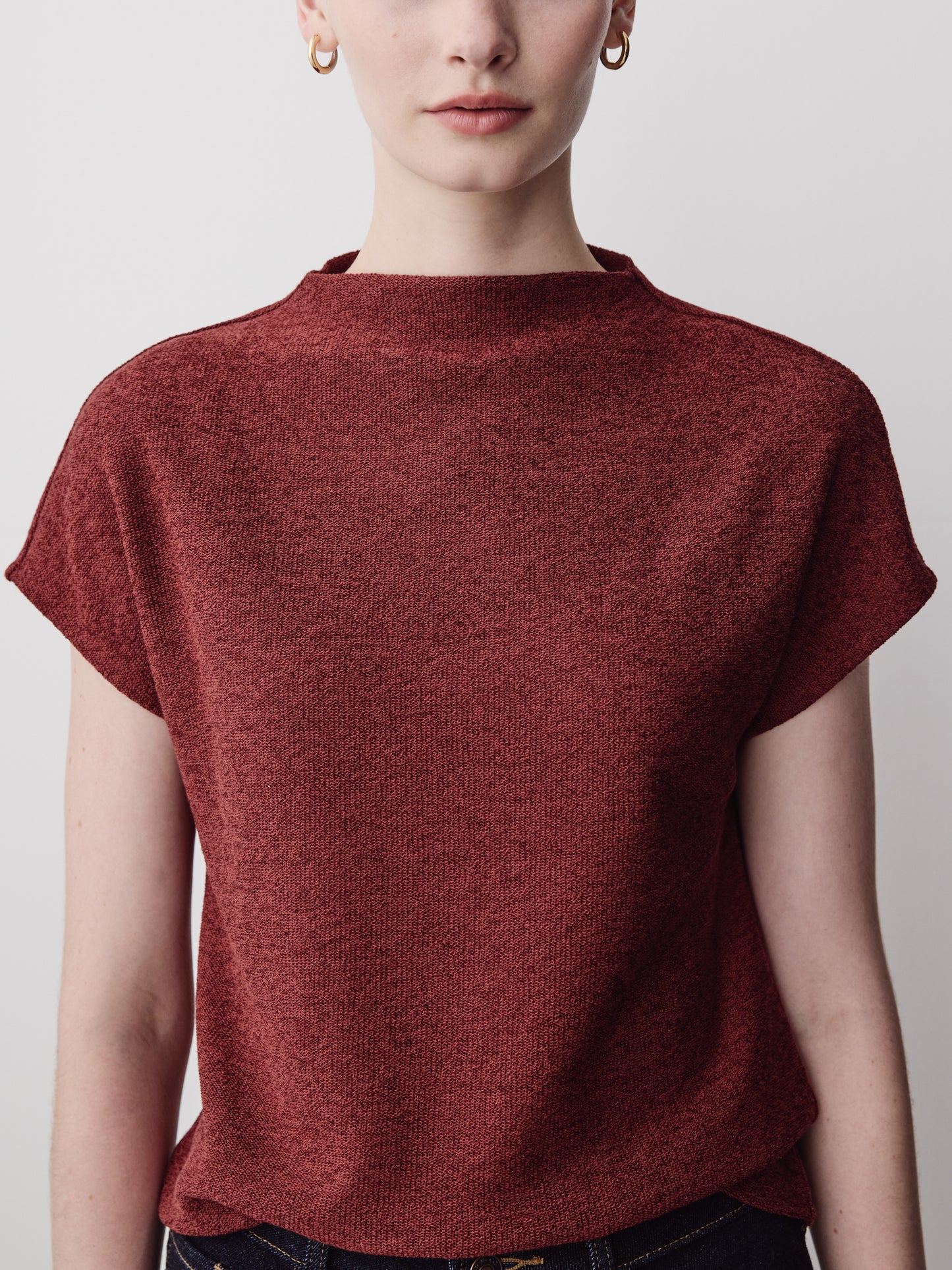 Extended-Sleeve Mock-Neck Textured Top