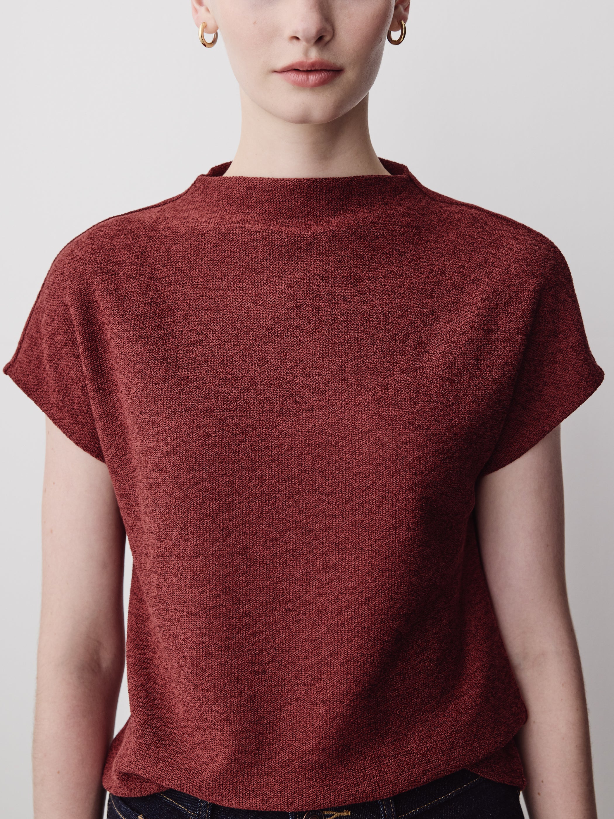 Extended-Sleeve Mock-Neck Textured Top