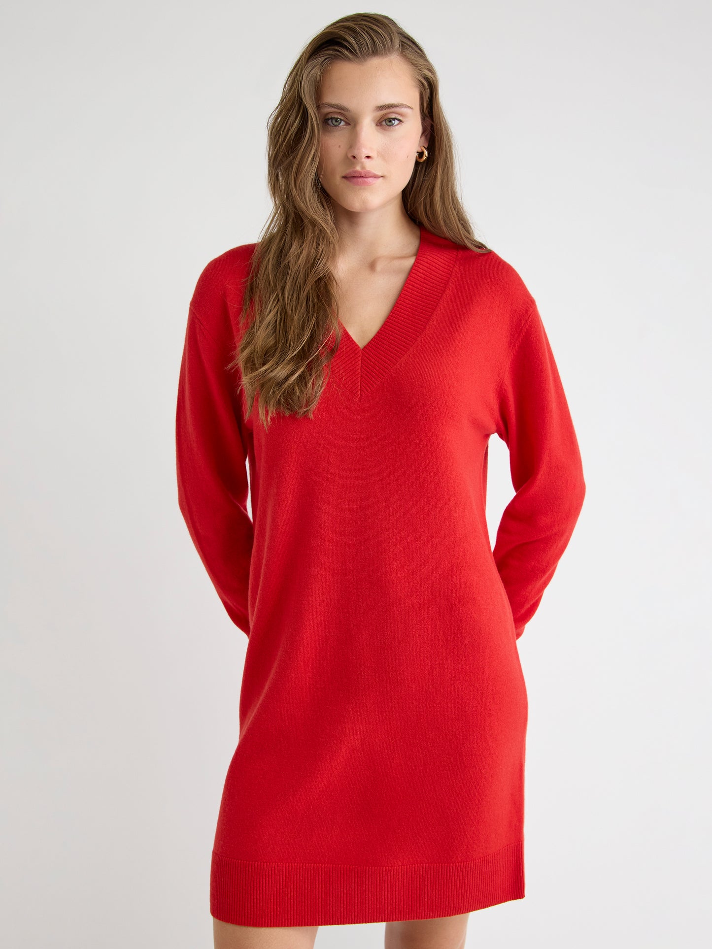 Merino Wool V-Neck Sweater Dress