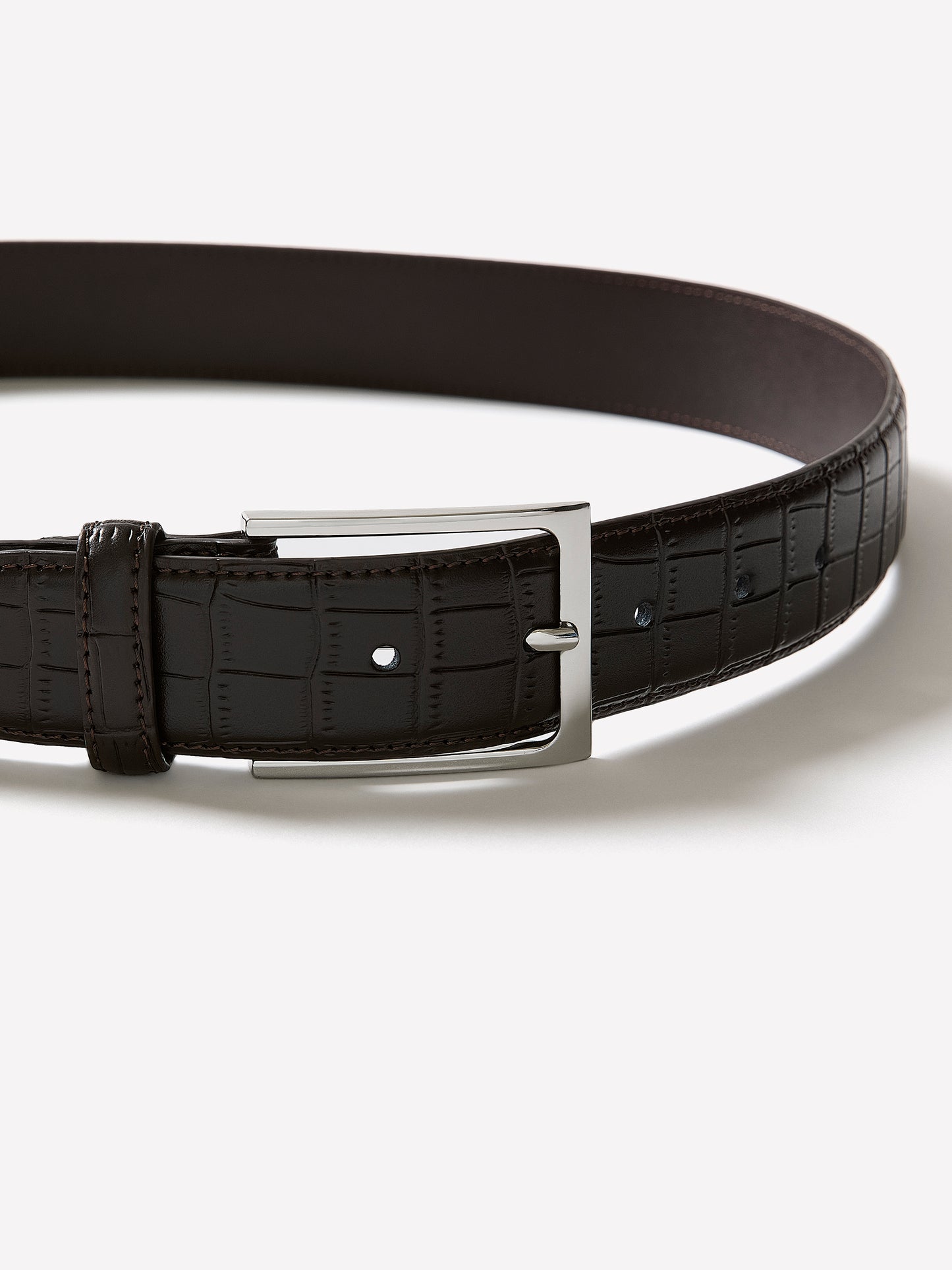 Leather Belt with Crocodile-Skin Pattern