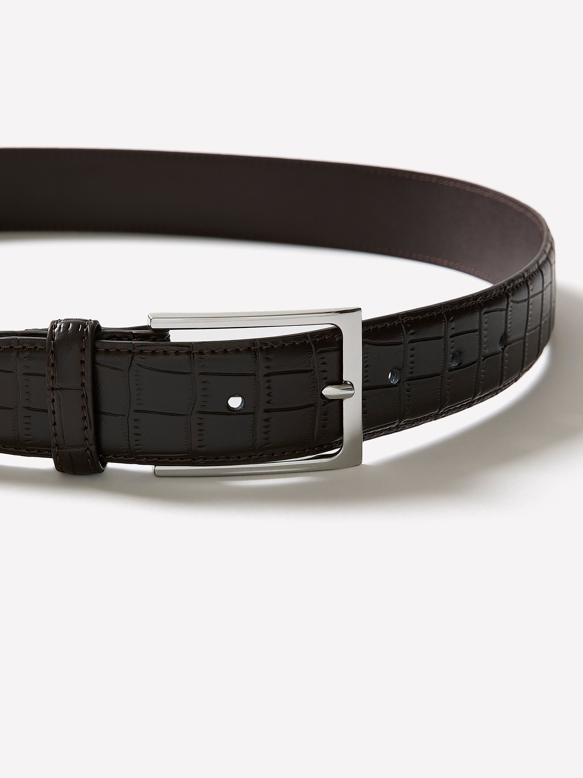 Leather Belt with Crocodile-Skin Pattern