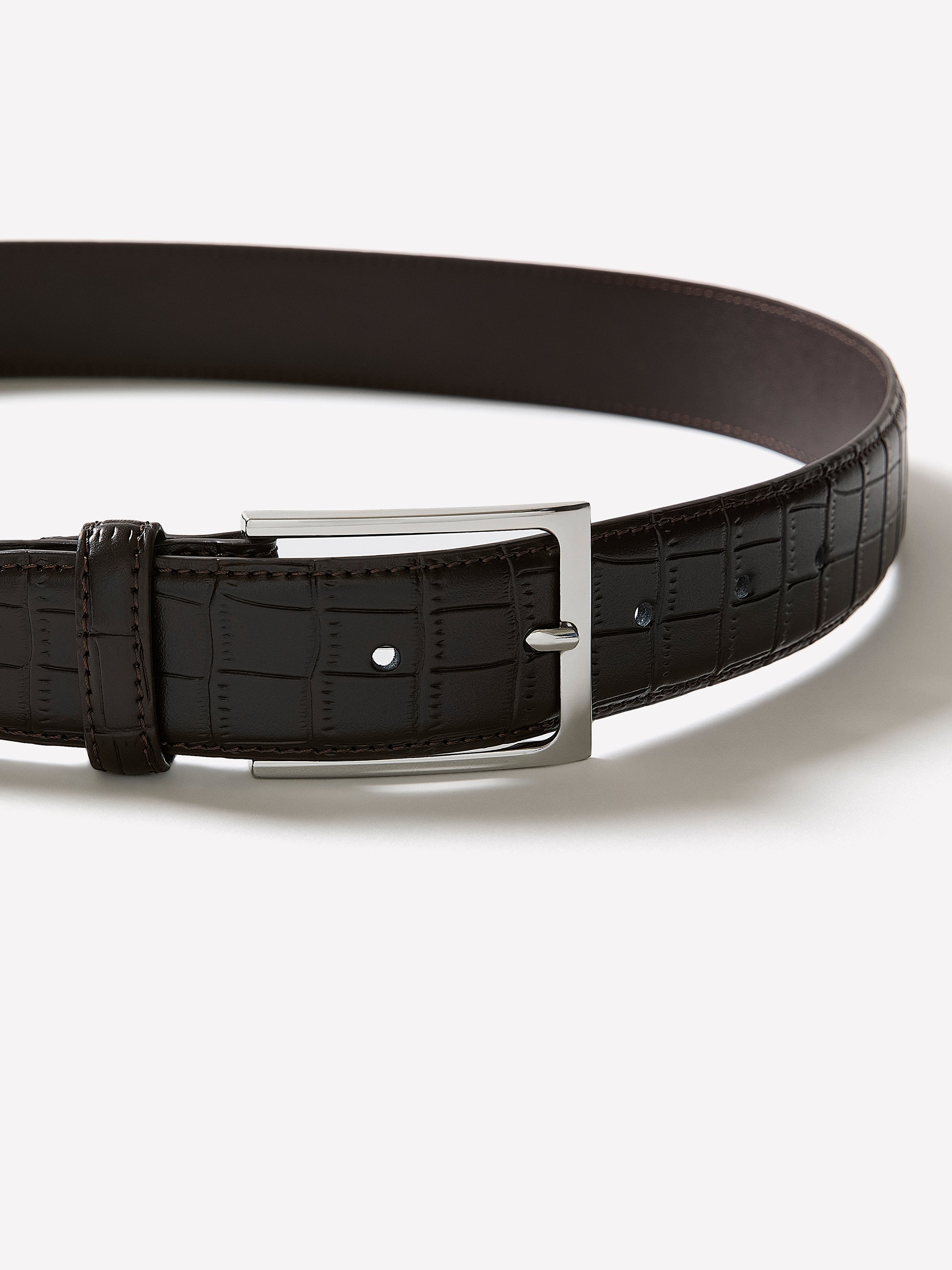 Leather Belt with Crocodile-Skin Pattern