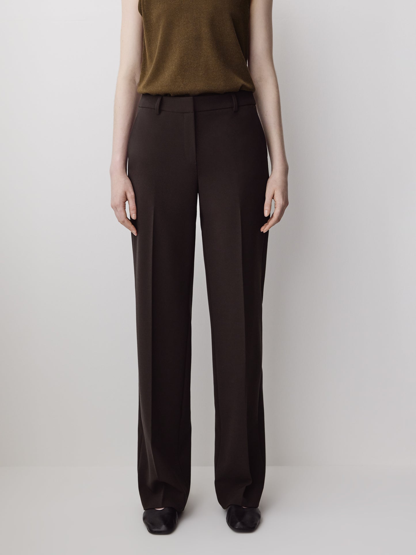 Woven Wide Leg Pant Mid Rise Stretch Fabric