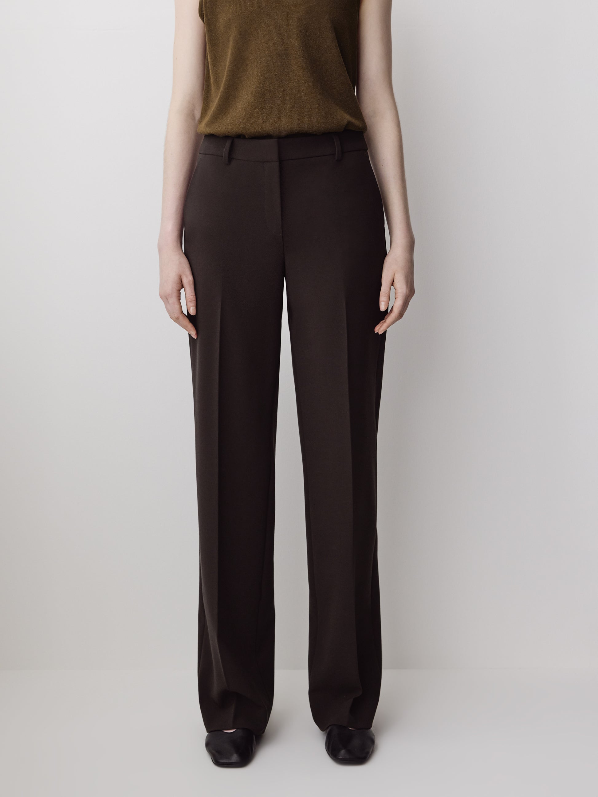 Woven Wide Leg Pant Mid Rise Stretch Fabric