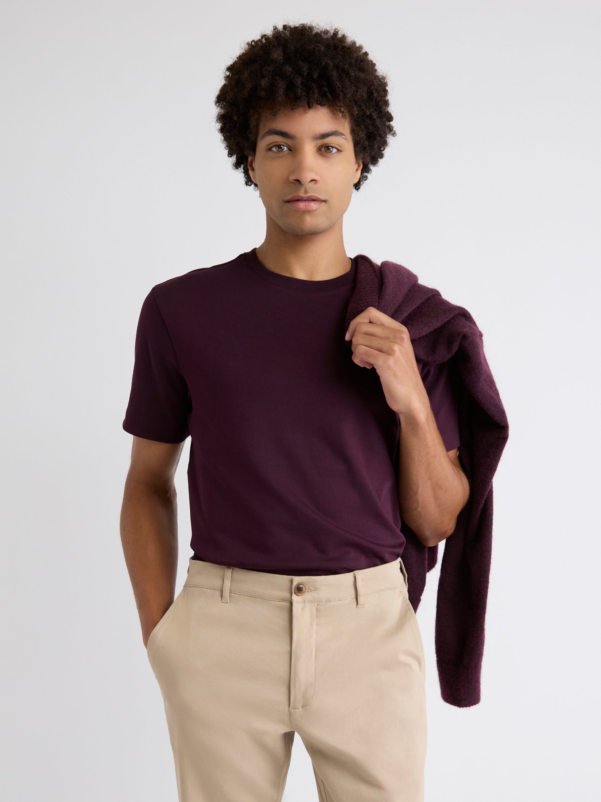 T-Shirt Uni à Col Rond en Coton Interlock