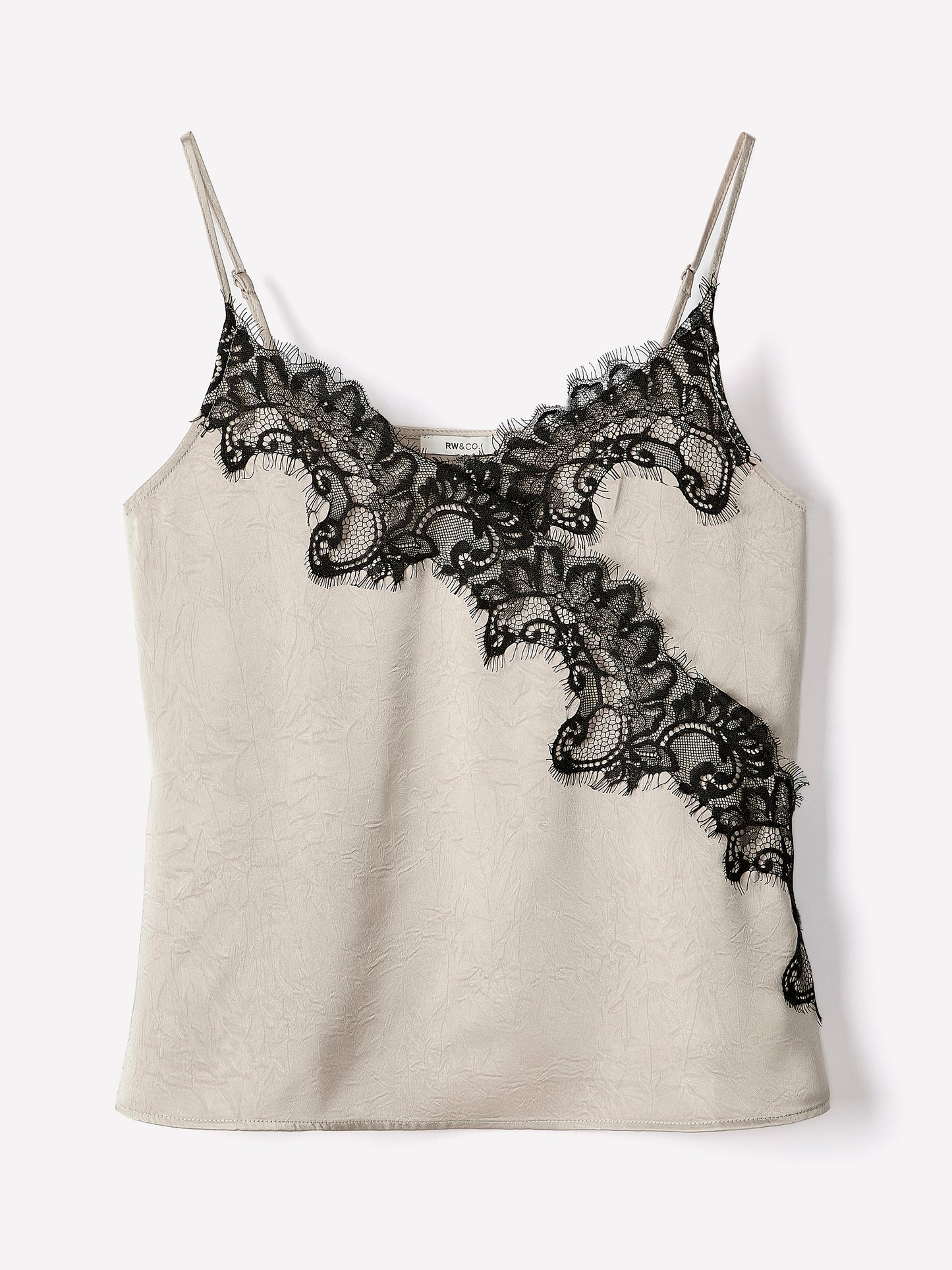 Sleeveless V-Neck Satin Blouse with Lace Trim