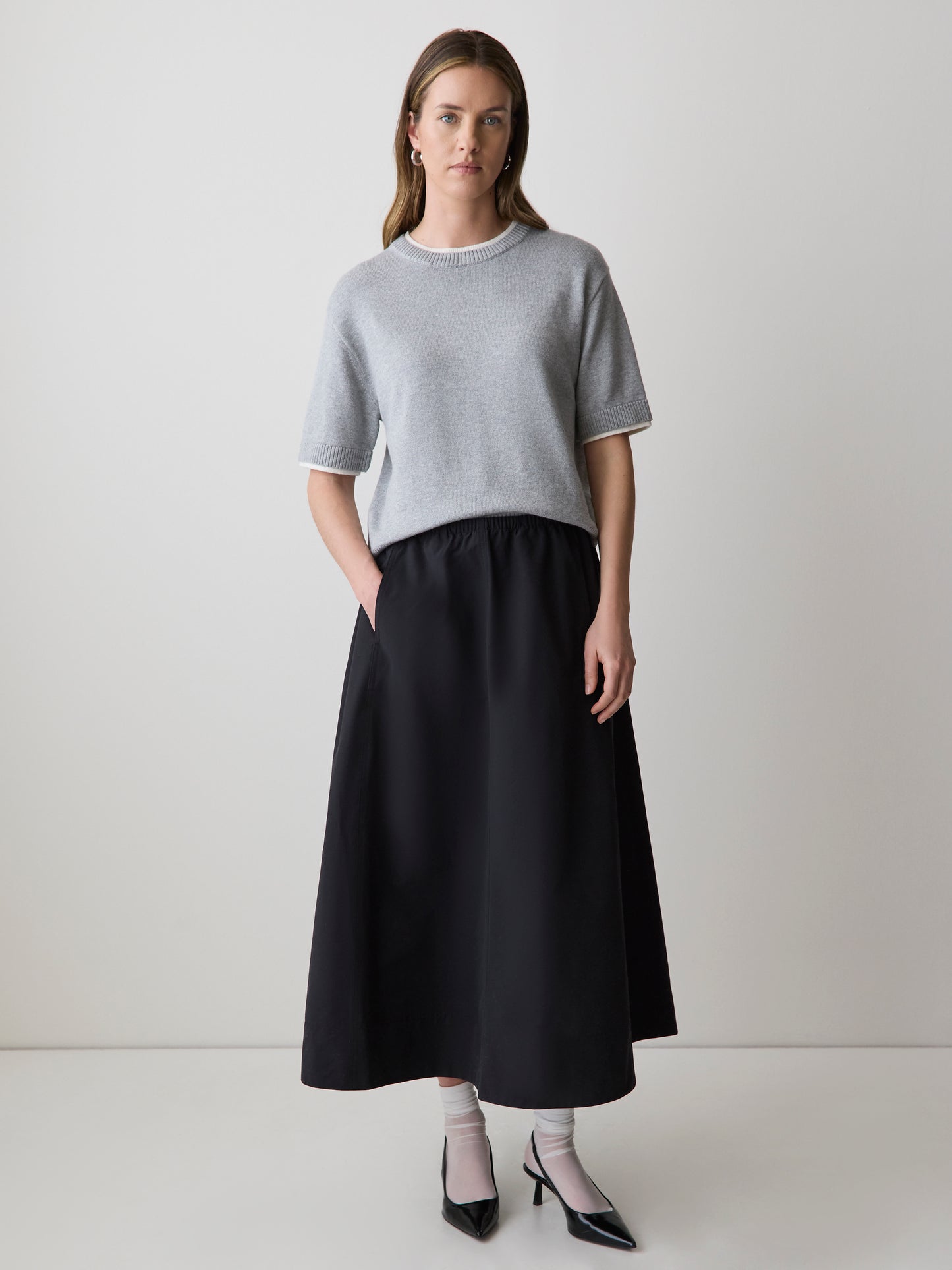 Jupe Midi à Coupe A à Taille Haute