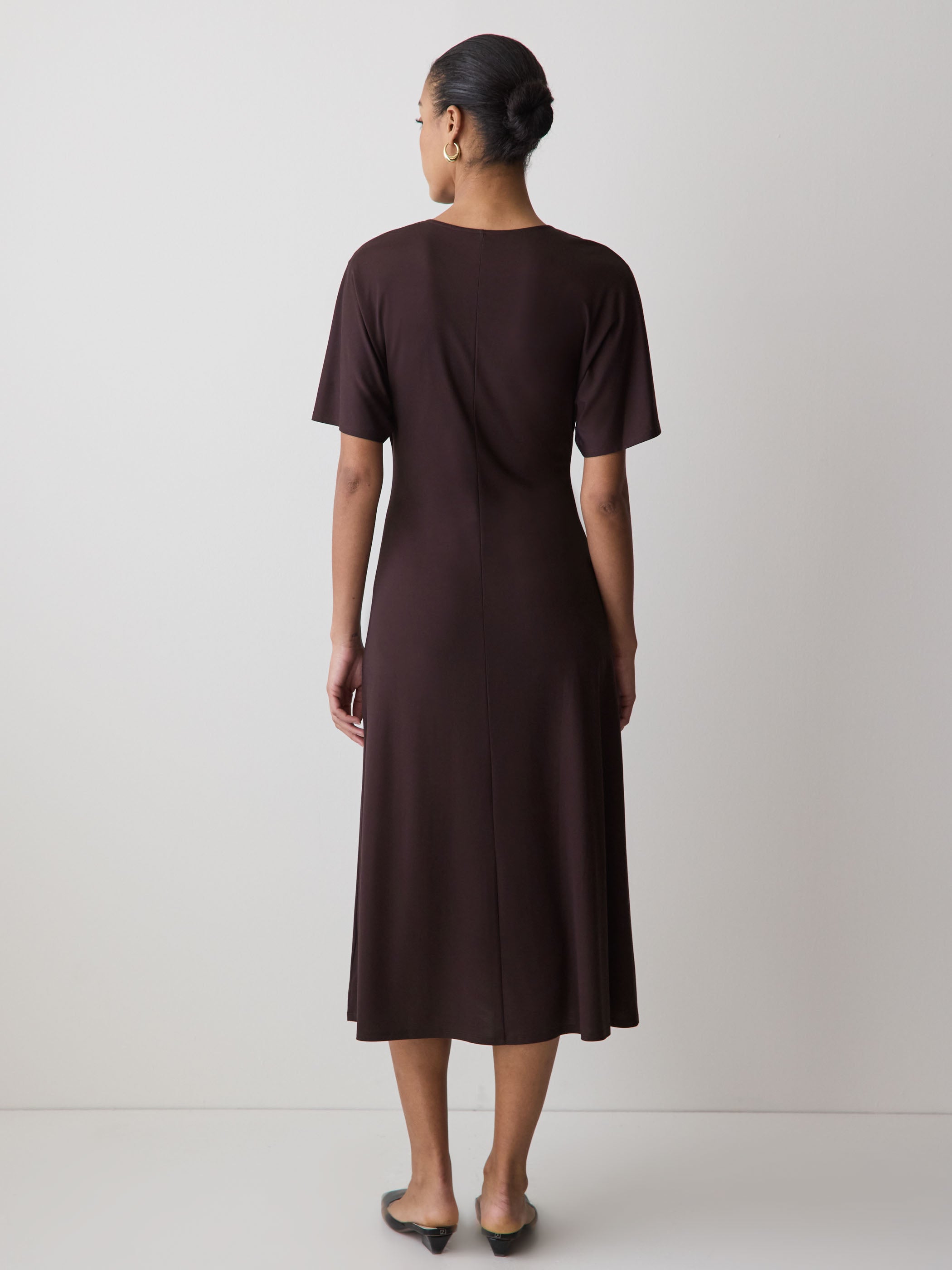 Short-Sleeve V-Neck Midi Dress
