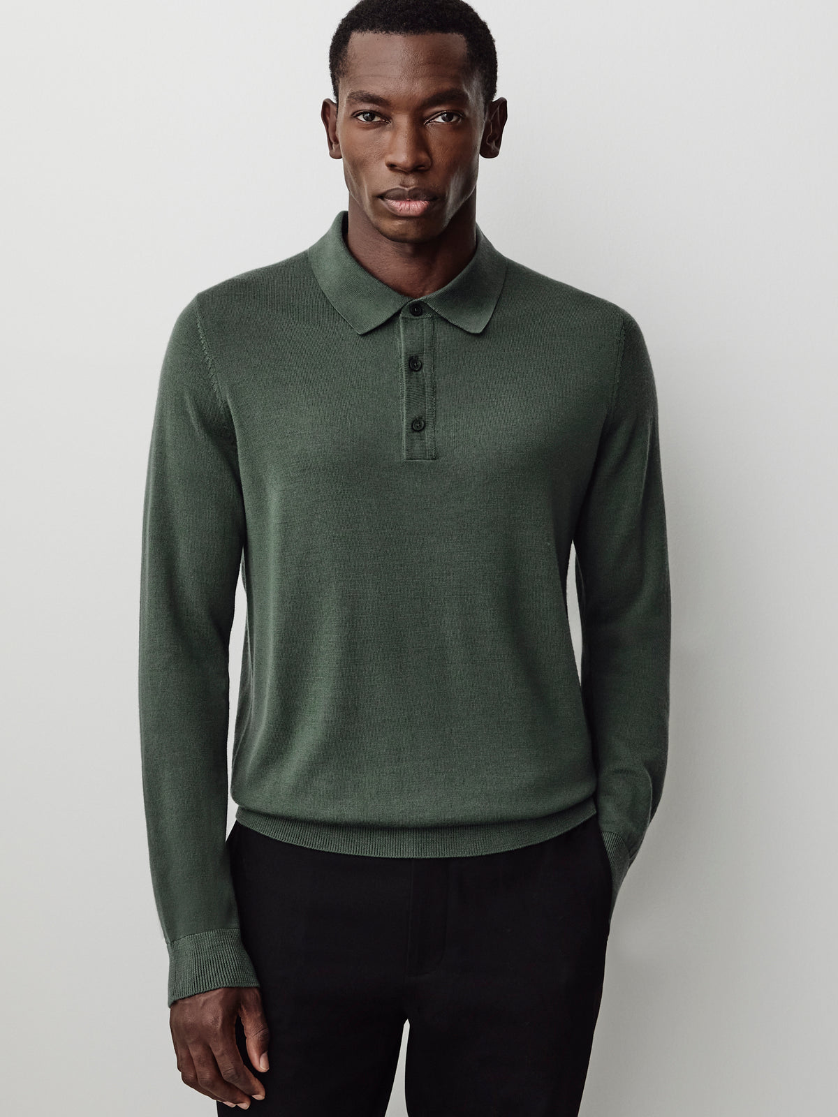 Merino-Wool Long-Sleeve Polo Sweater