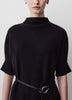3/4-Sleeve Mock-Neck Belted Midi Dress