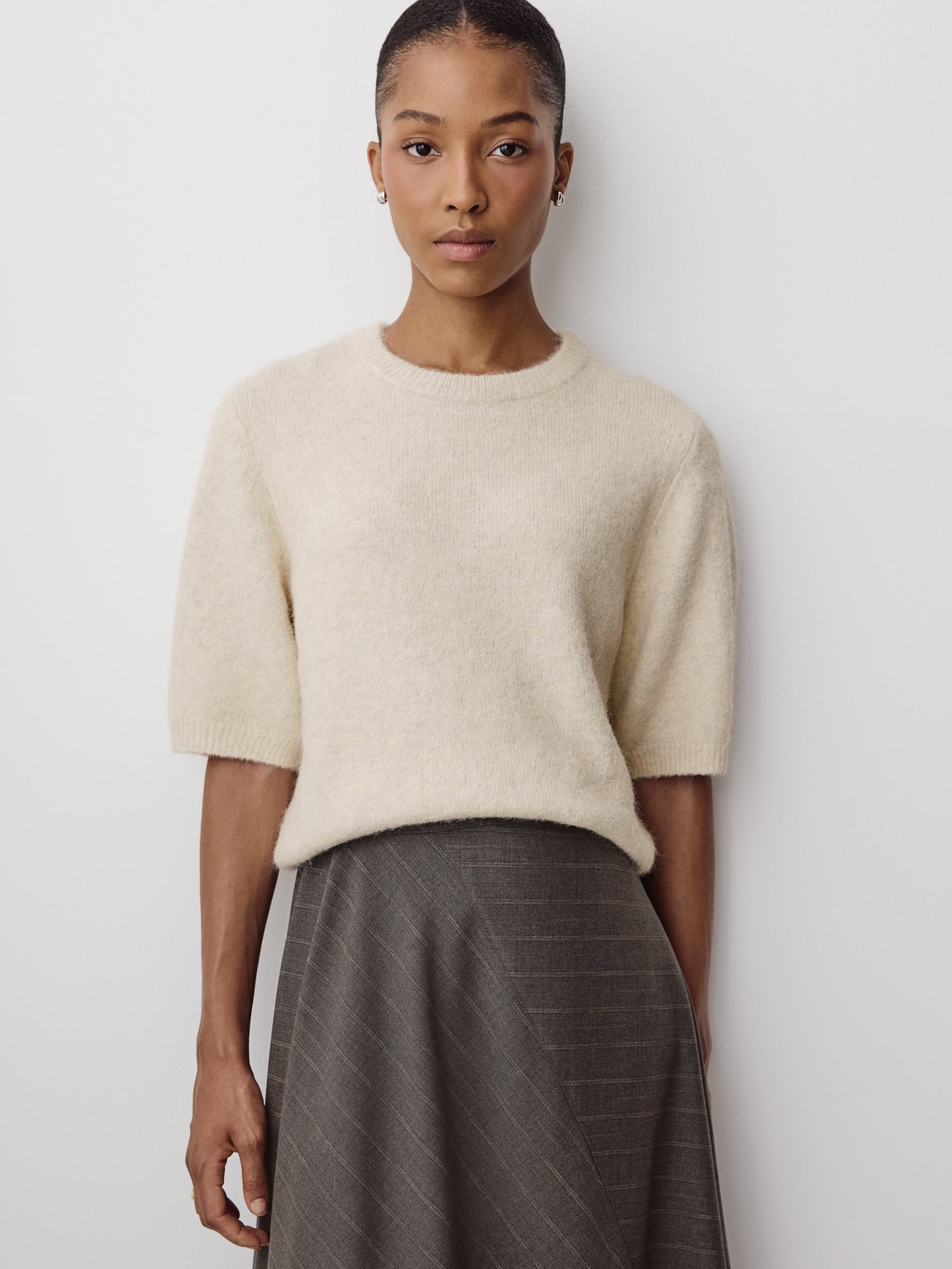 Knit Sweater Striped Hairy Short Sleeve