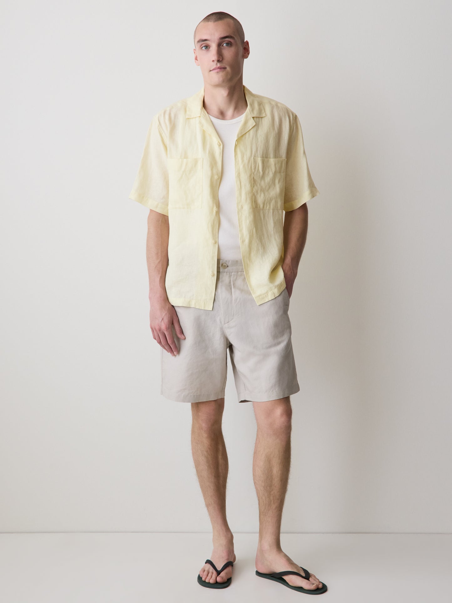 Short-Sleeve Linen Shirt with Camp Collar