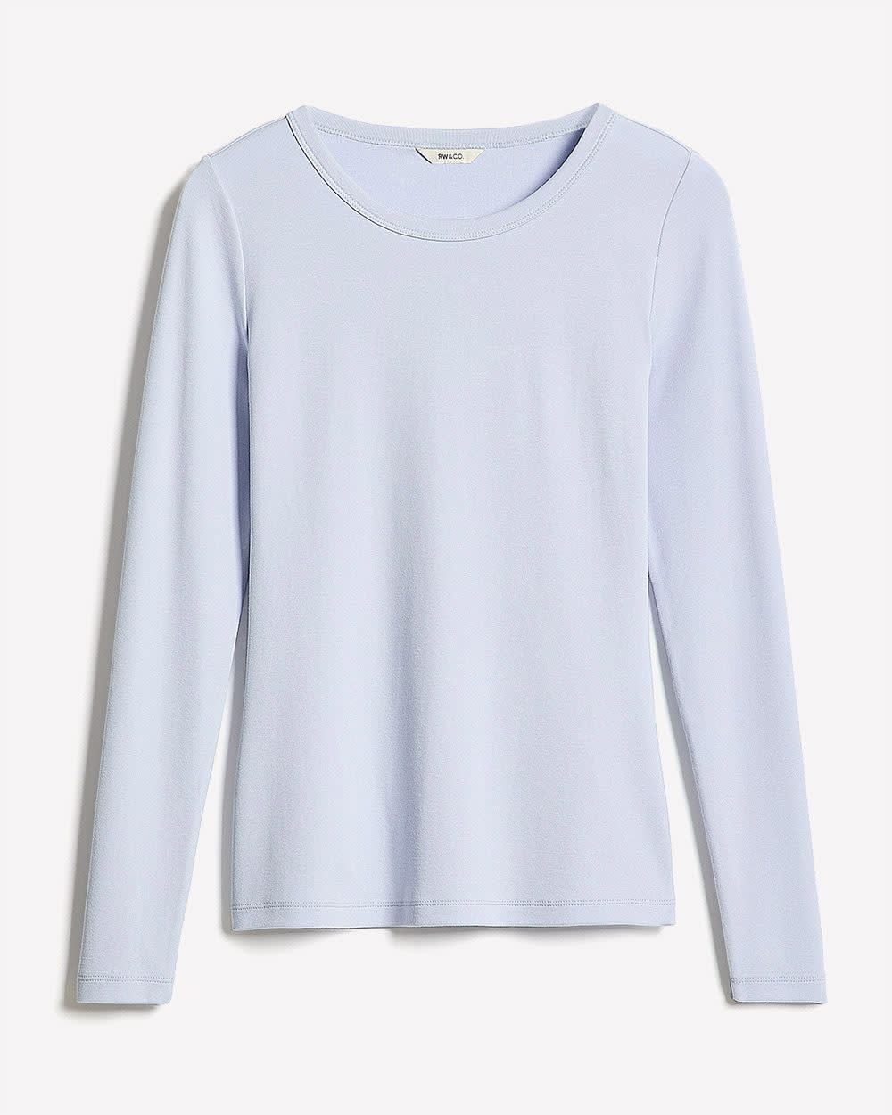 T-Shirt Côtelé Ajusté à Manches Longues et Col Rond en Tricot Luxueux