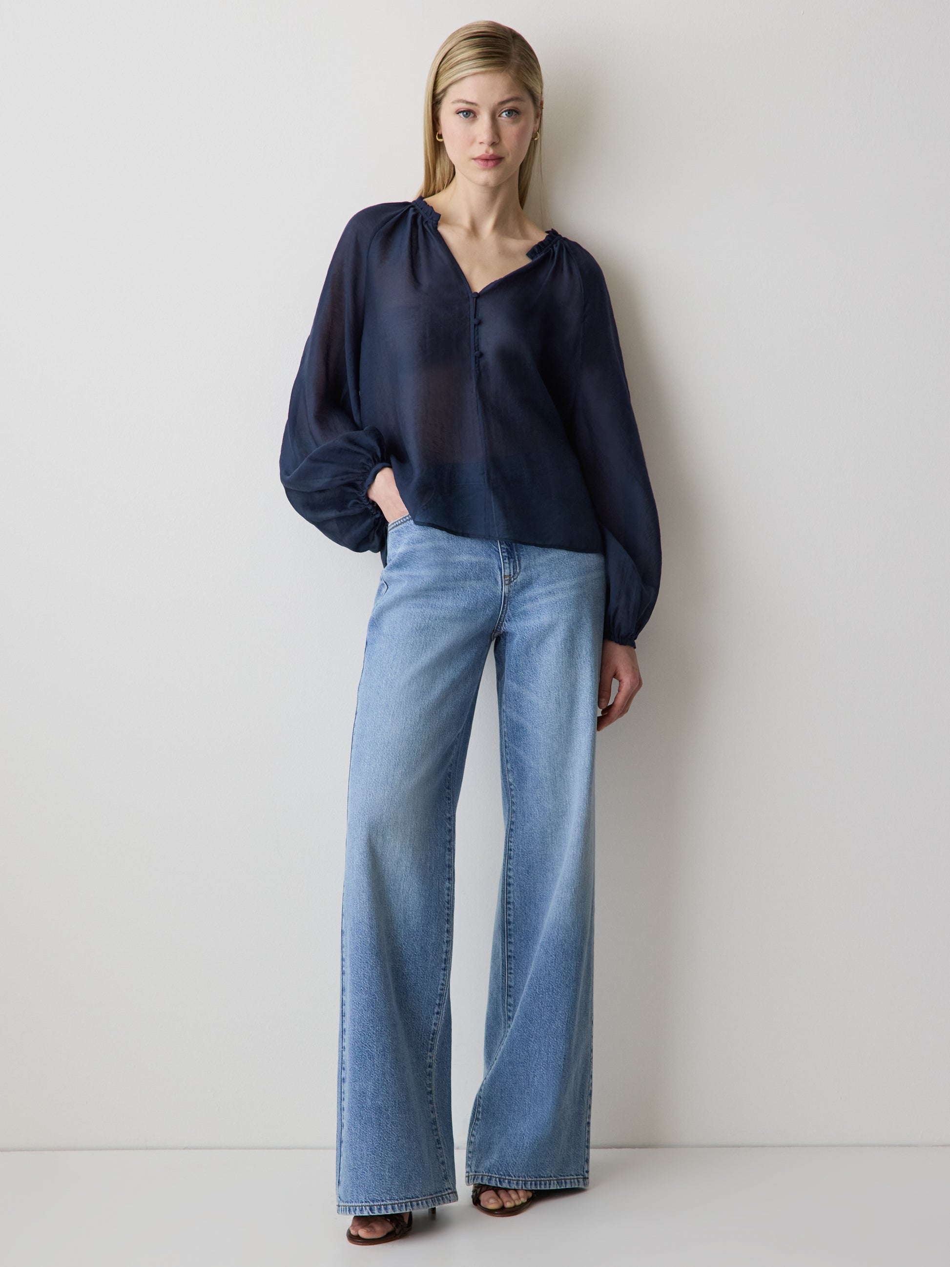 Woven Lyocell Voile Puff Sleeve Blouse
