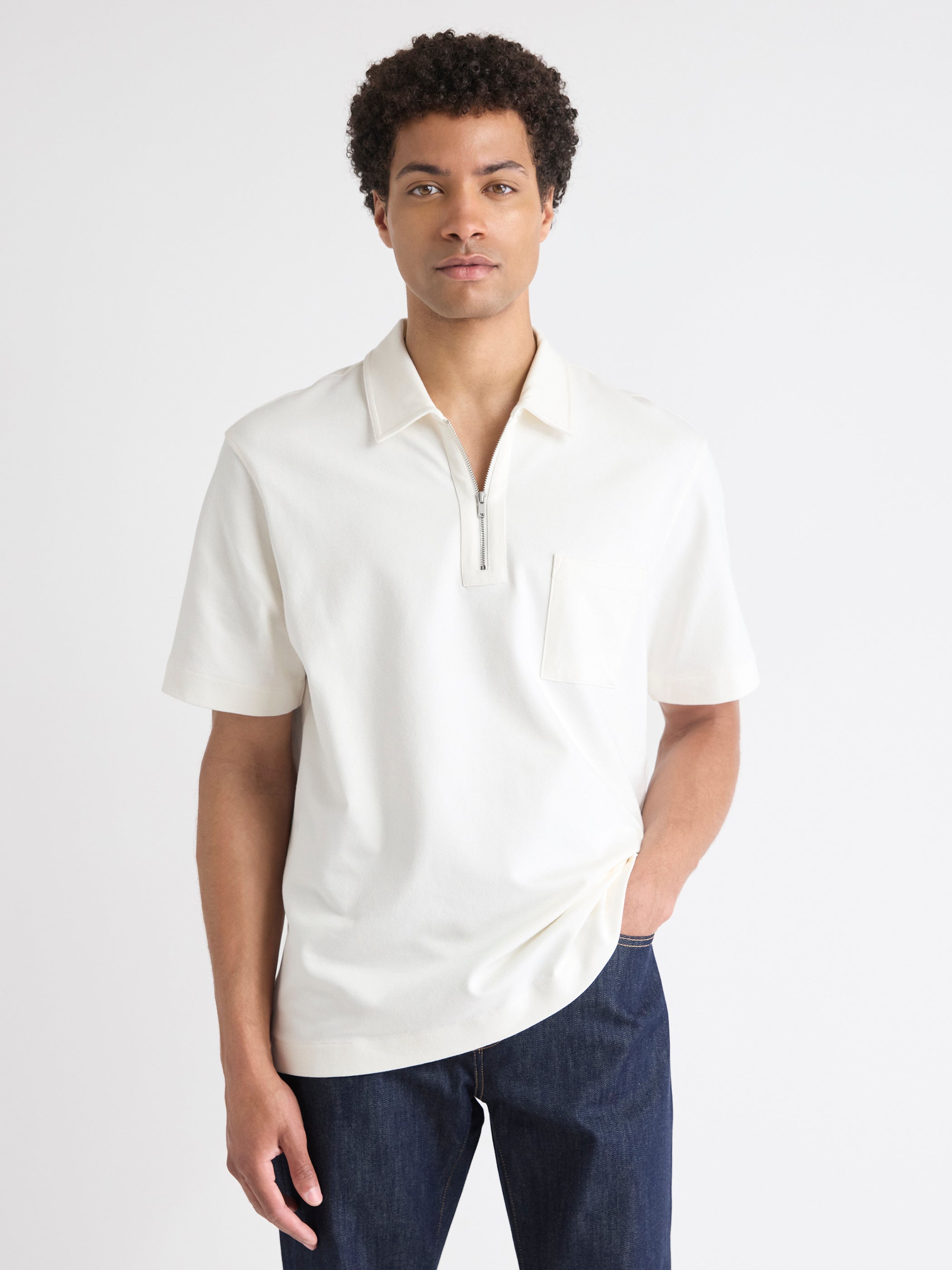 Polo Ample à Demi-Zip et Manches Courtes