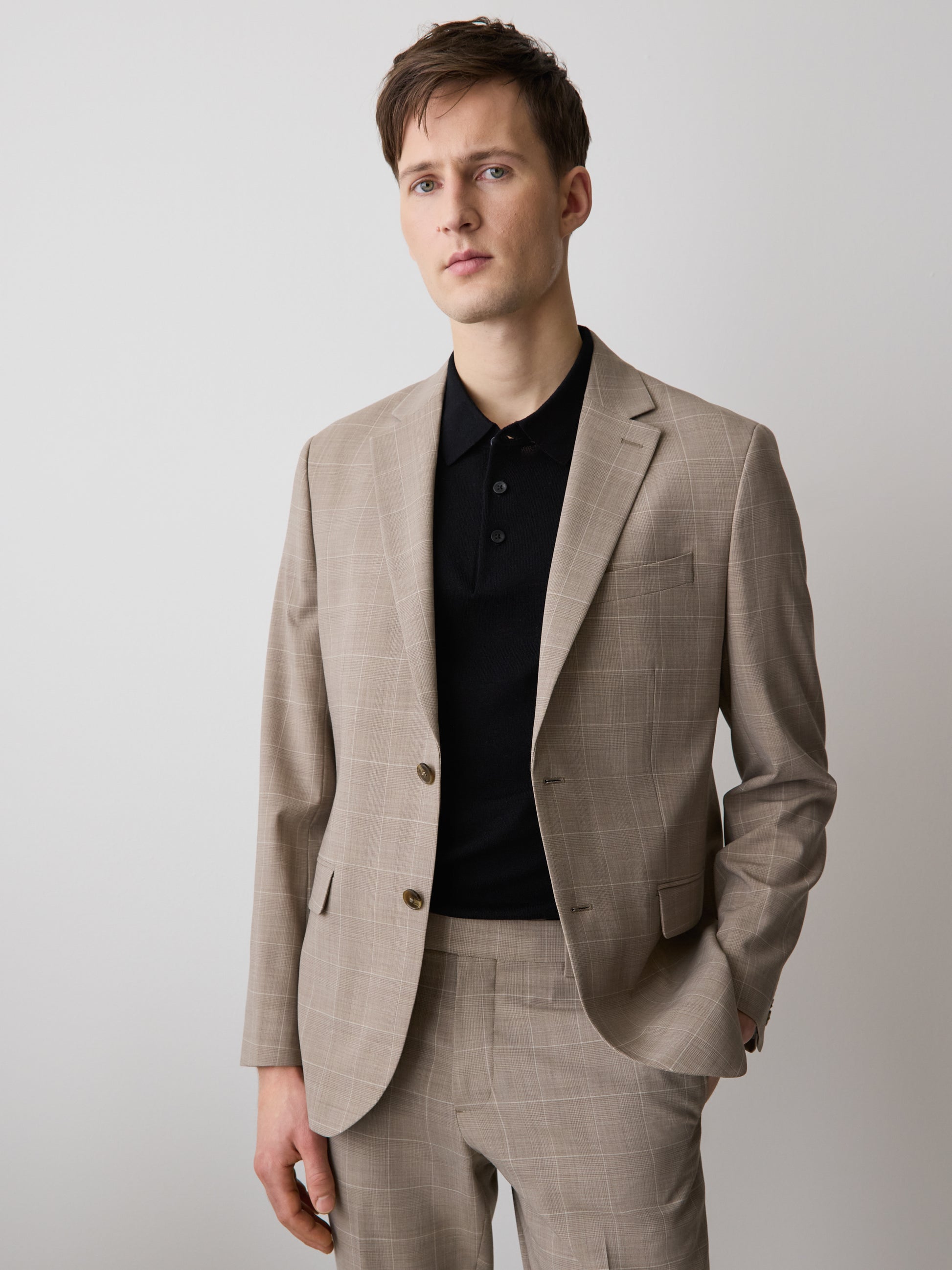 Slim Fit Wool Check Suit Blazer