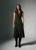 Extended-Sleeve V-Neck Wrap Midi Dress