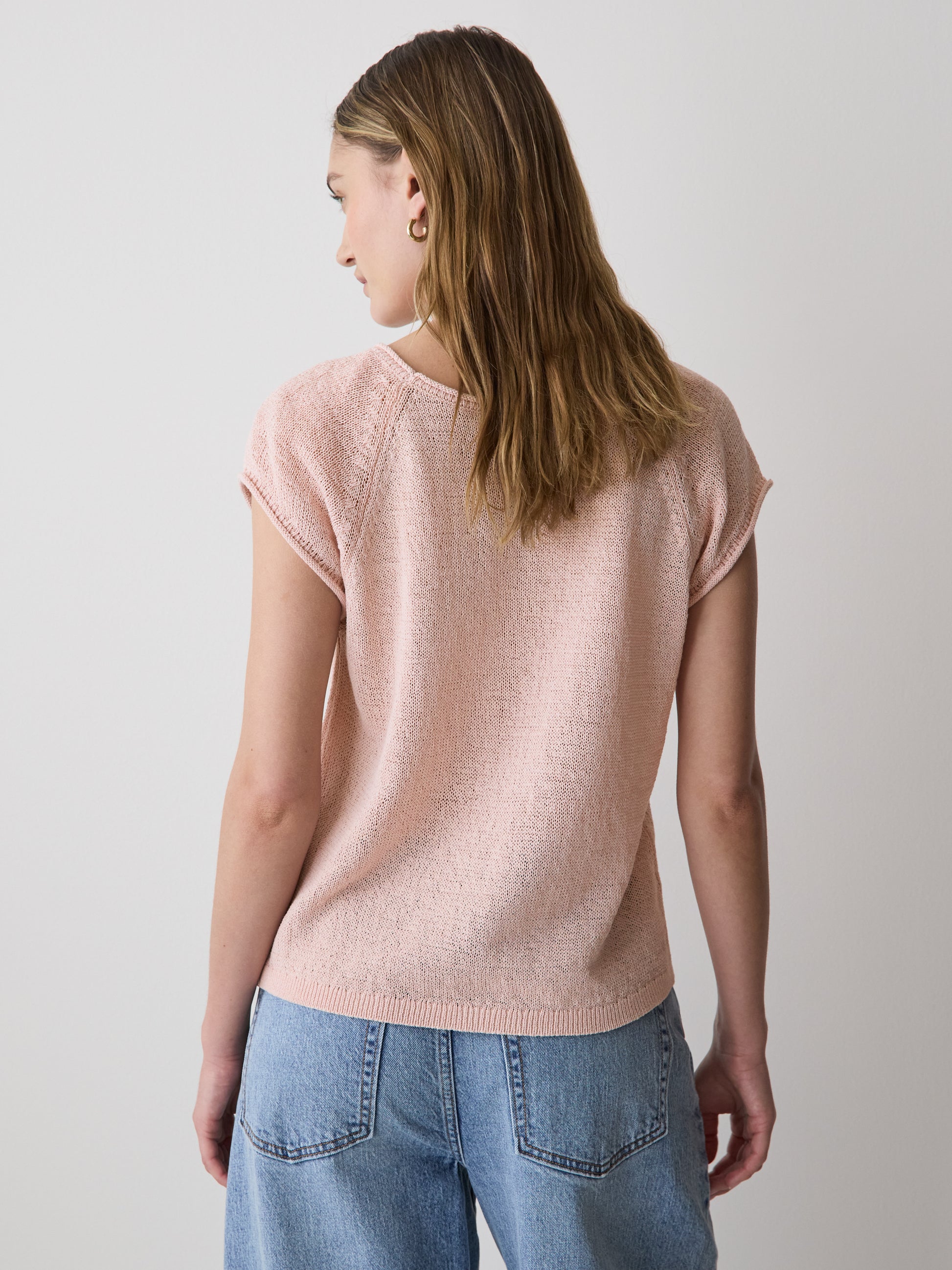Cap-Sleeve Tape-Yarn Sweater