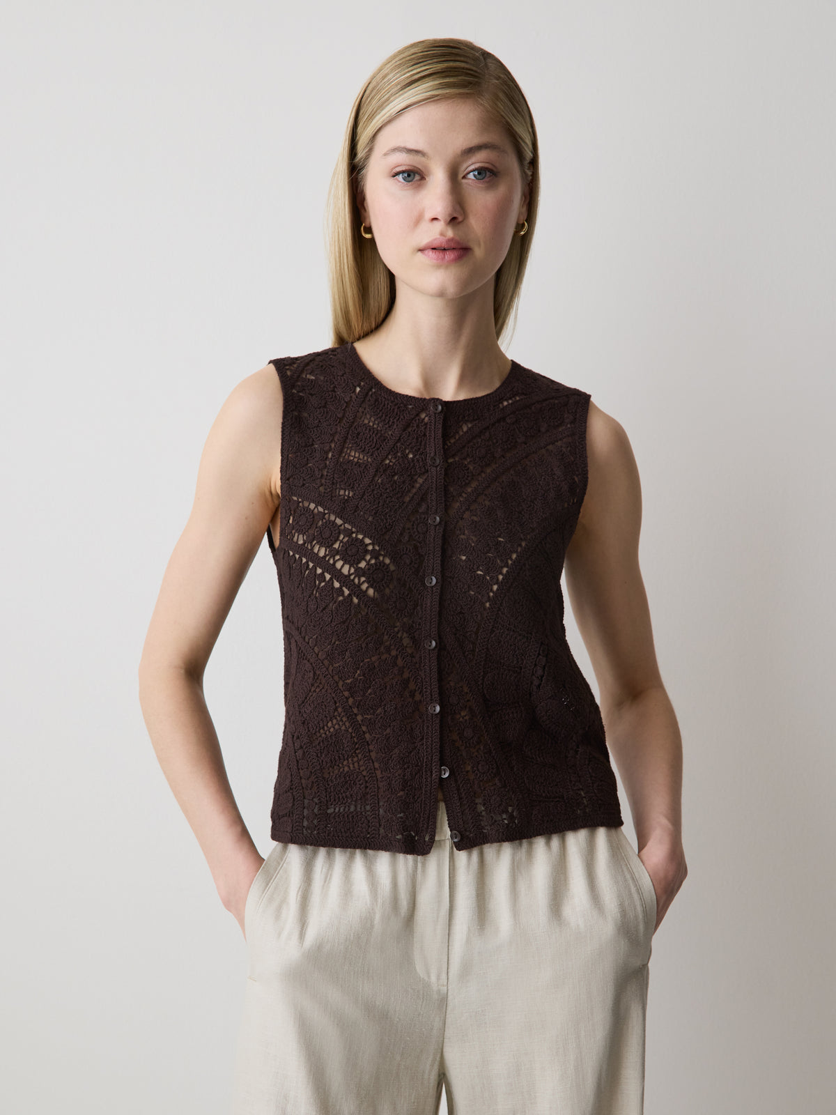Buttoned-Down Crochet Tank Top