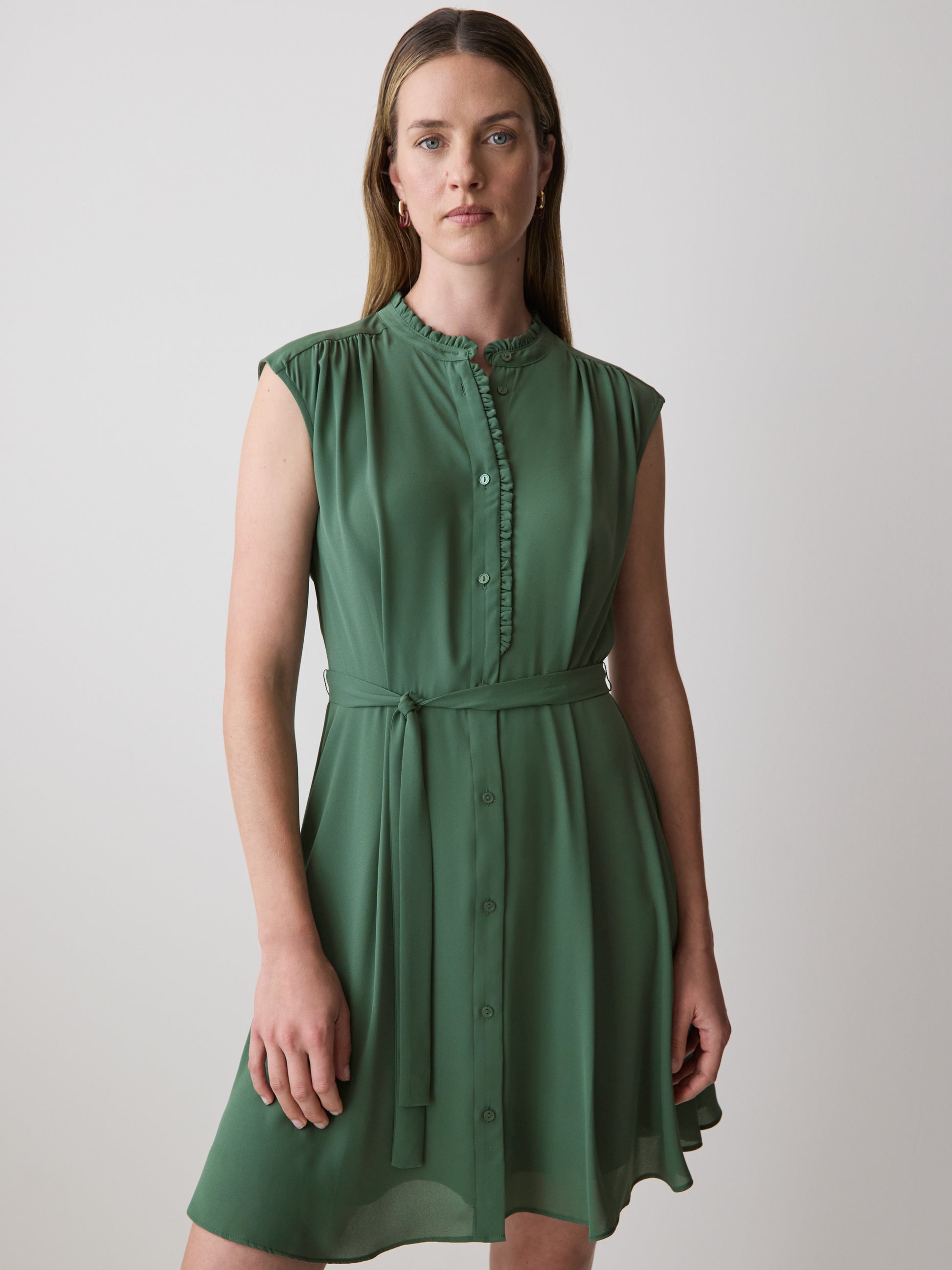 Sleeveless Mock-Neck Buttoned-Down Mini Dress