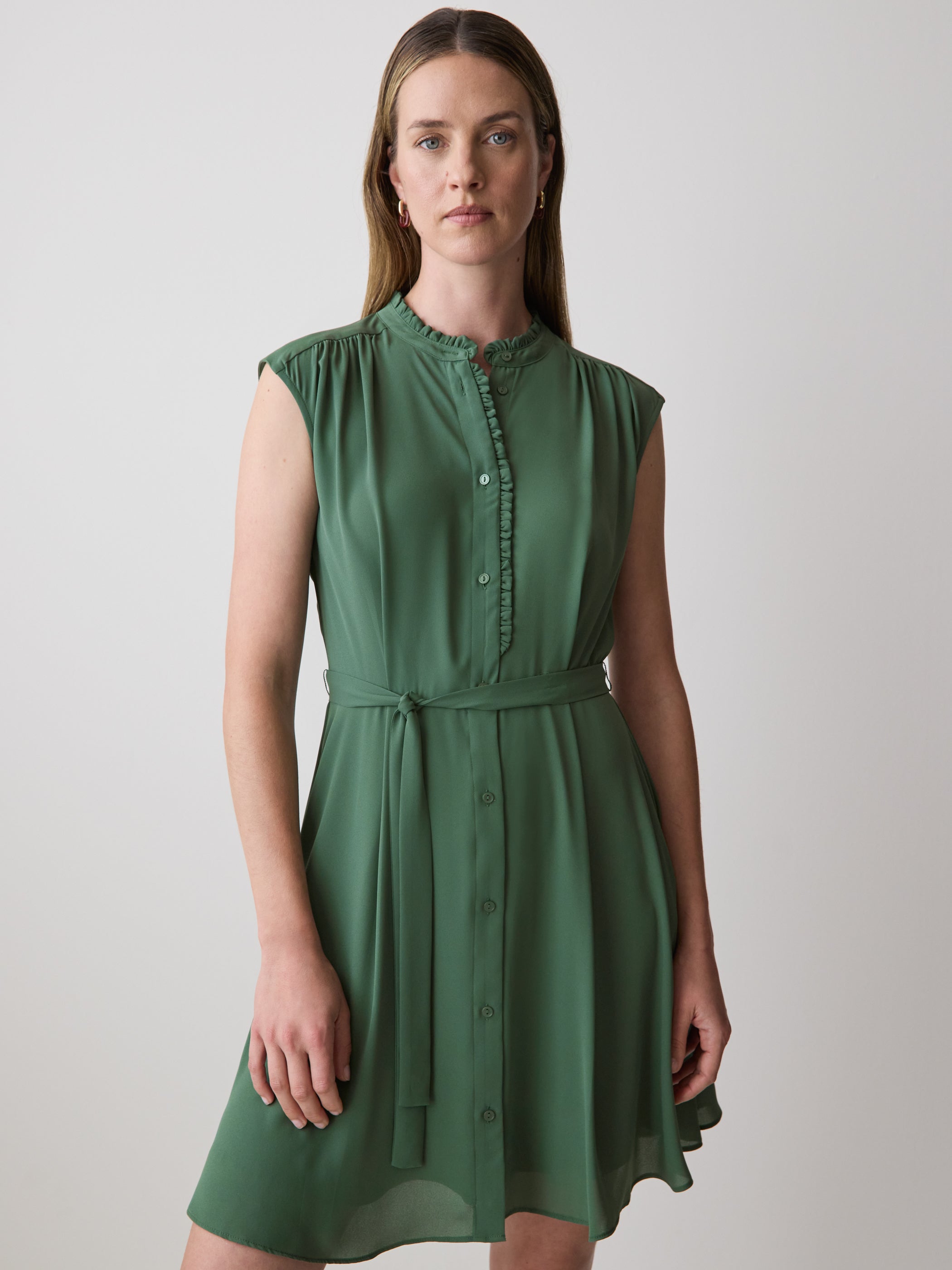 Sleeveless Mock-Neck Buttoned-Down Mini Dress