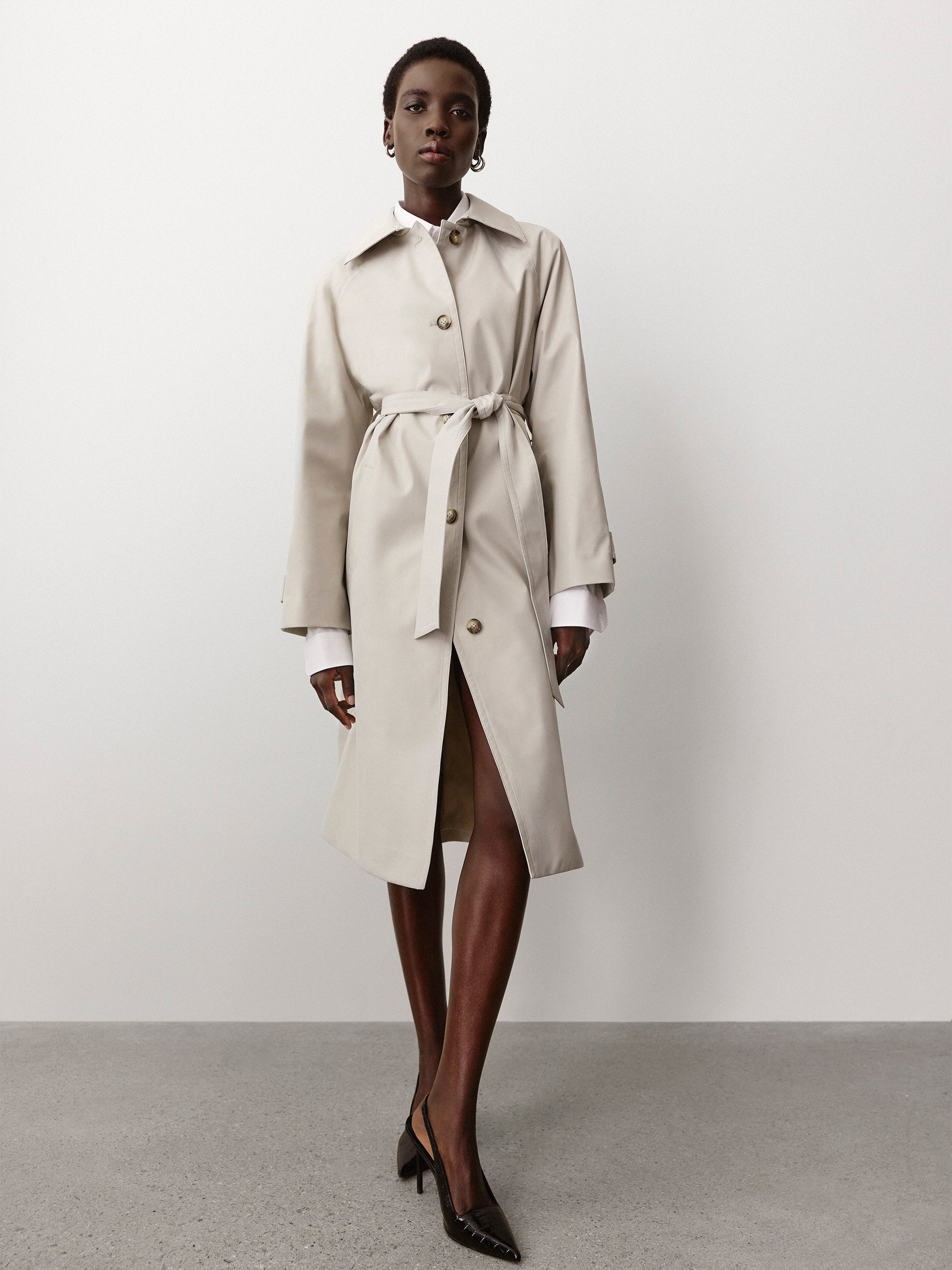 Twill Trench Coat with Removable Belt