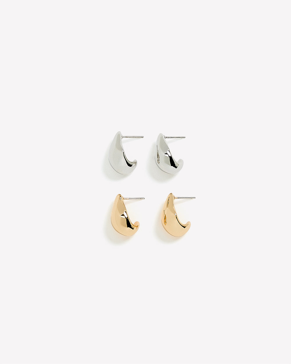 Silver and Golden Sculptural Earrings - 2 Pairs
